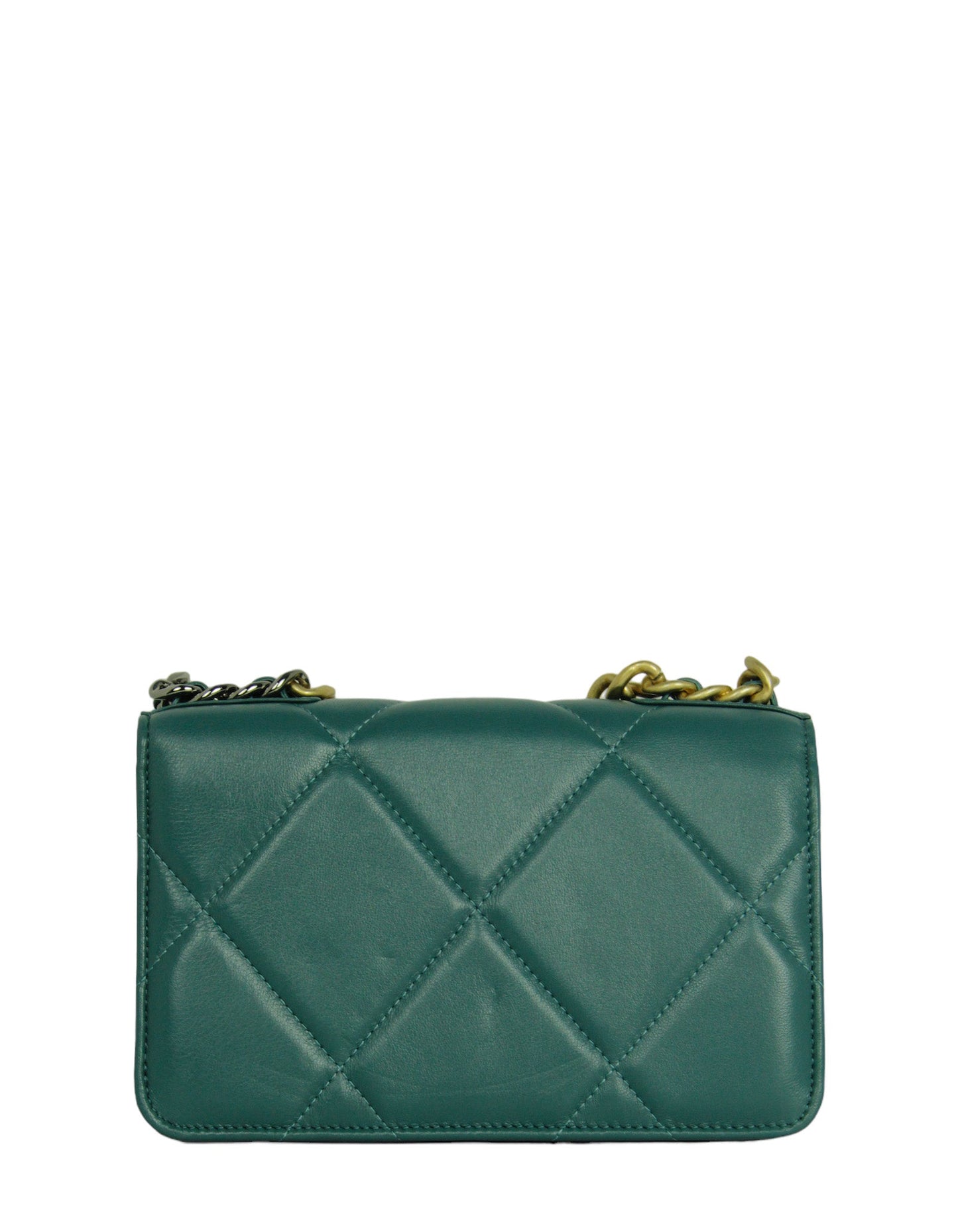Chanel Blue Green Lambskin Quilted 19 Wallet on Chain WOC Women