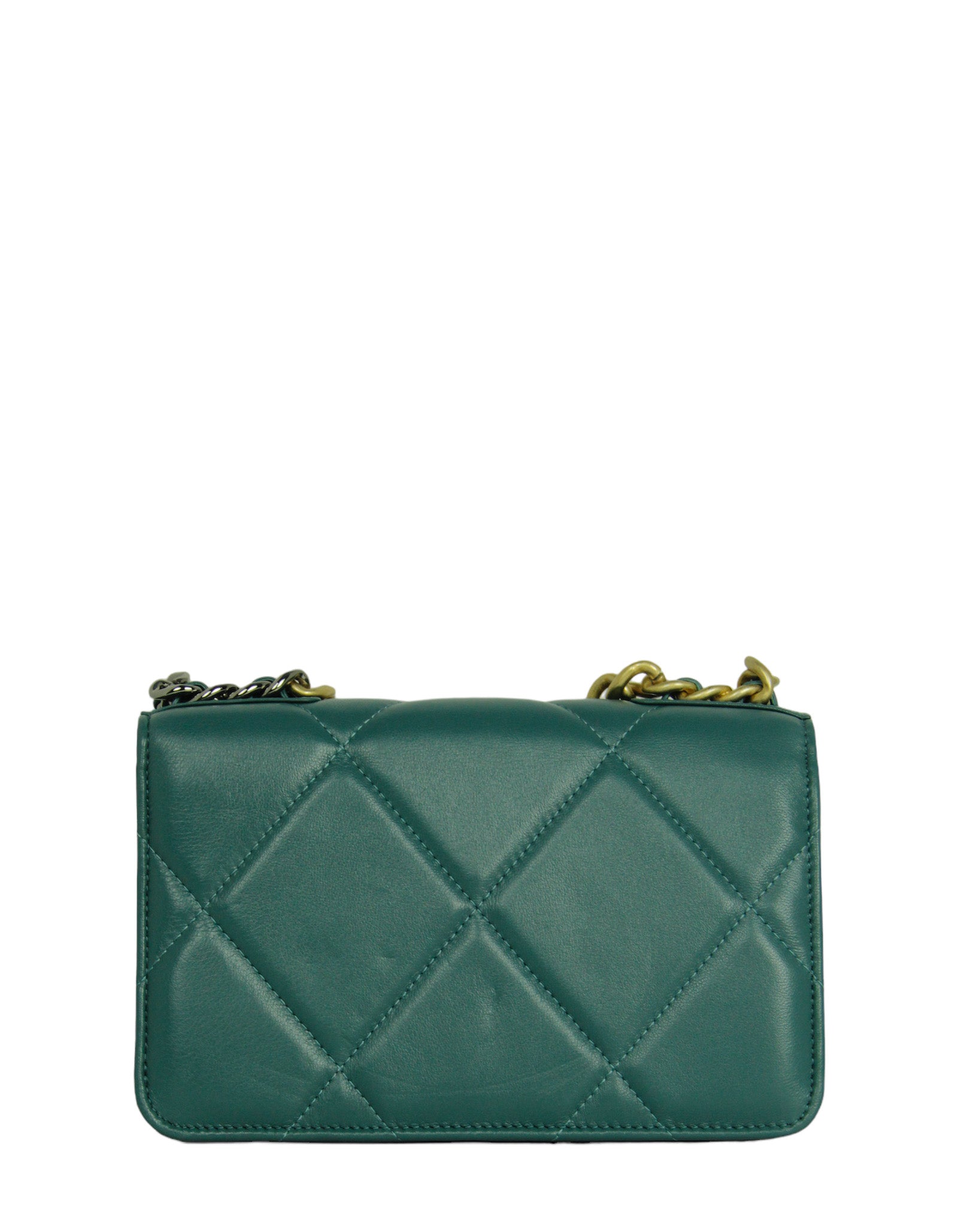 Chanel Blue Green Lambskin Quilted 19 Wallet on Chain WOC Women