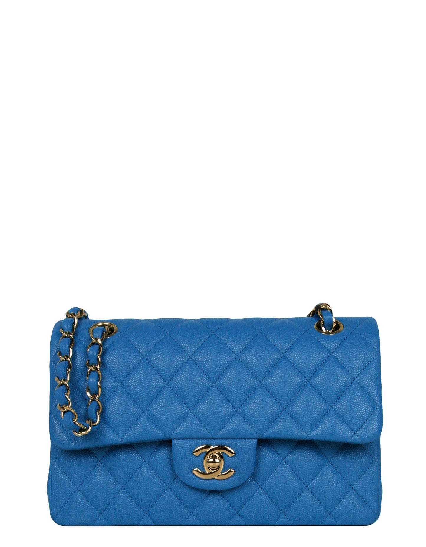 Chanel Blue Caviar Leather Quilted Small Double Flap Classic Women Shoes