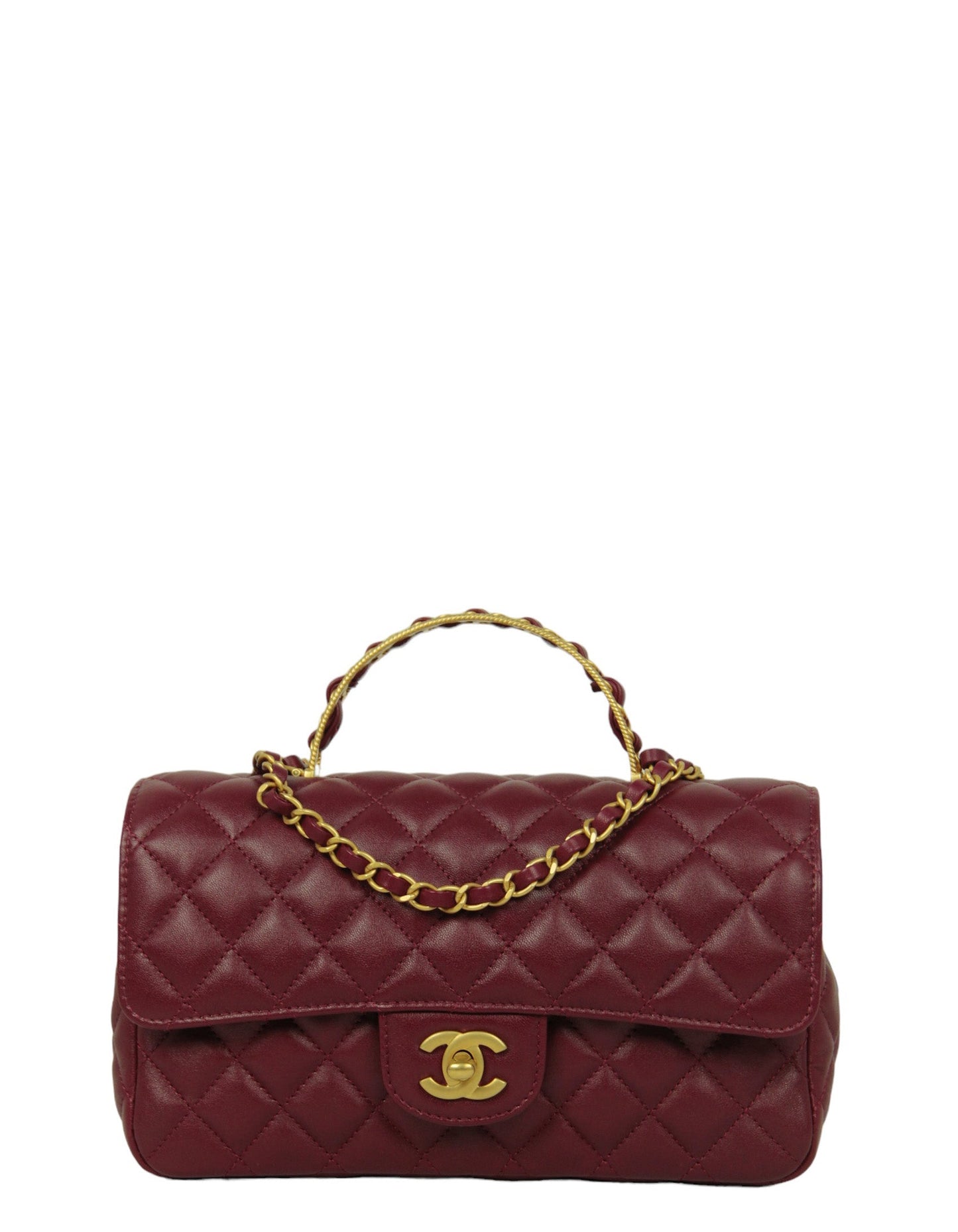 Chanel Burgundy Lambskin Leather Flapbag W/ Handle