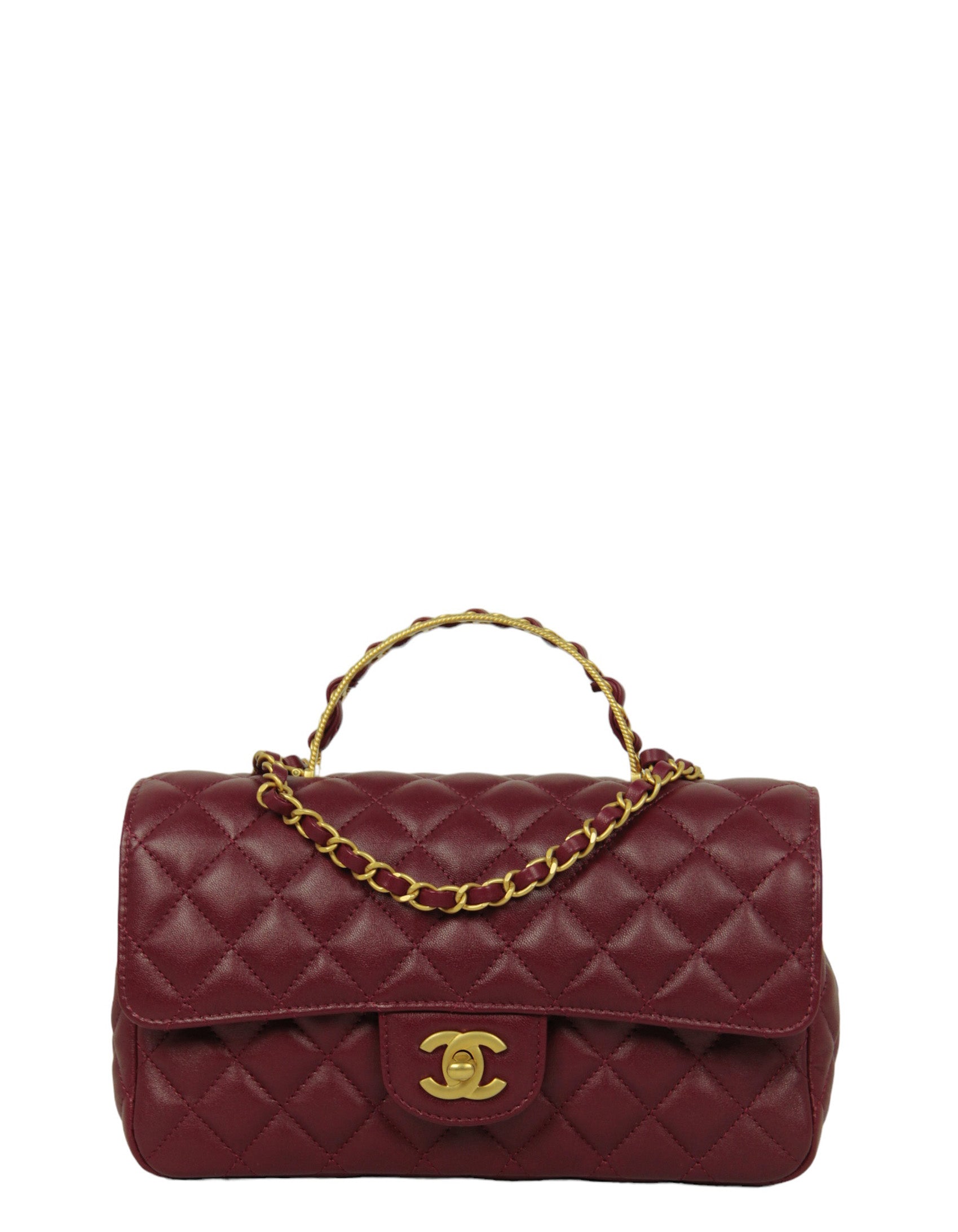 Chanel Burgundy Lambskin Leather Flapbag W/ Handle