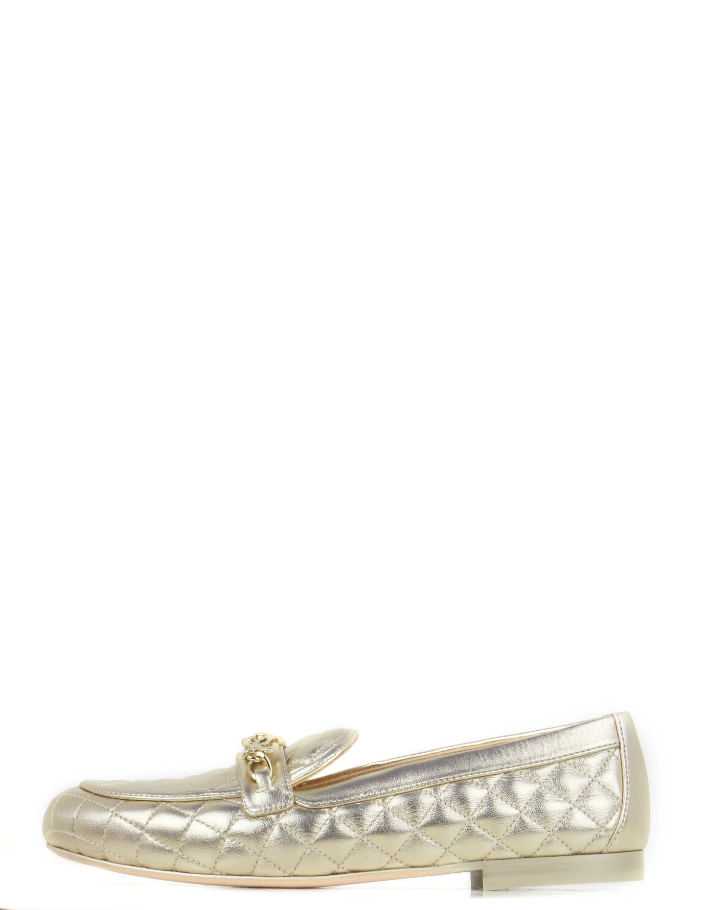 Chanel Gold Lambskin Quilted Chain CC Loafers Sz 39C for Women