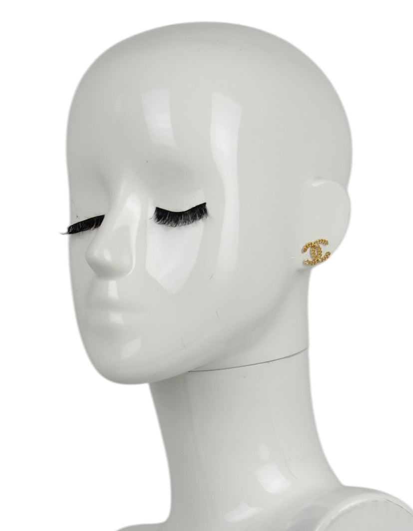 Chanel Metal Pearl CC Chain Link Earrings