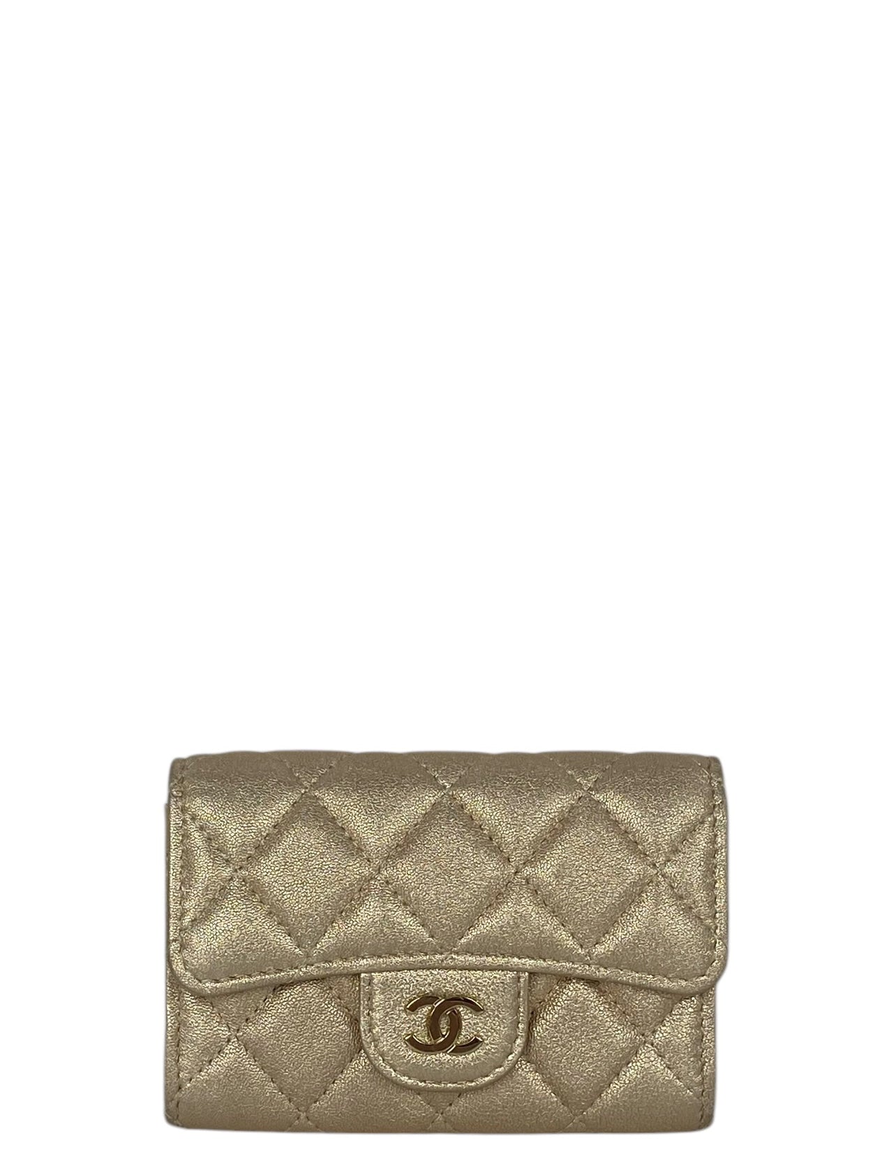 Chanel Metallic Quilted Flap Card Holder Handbag