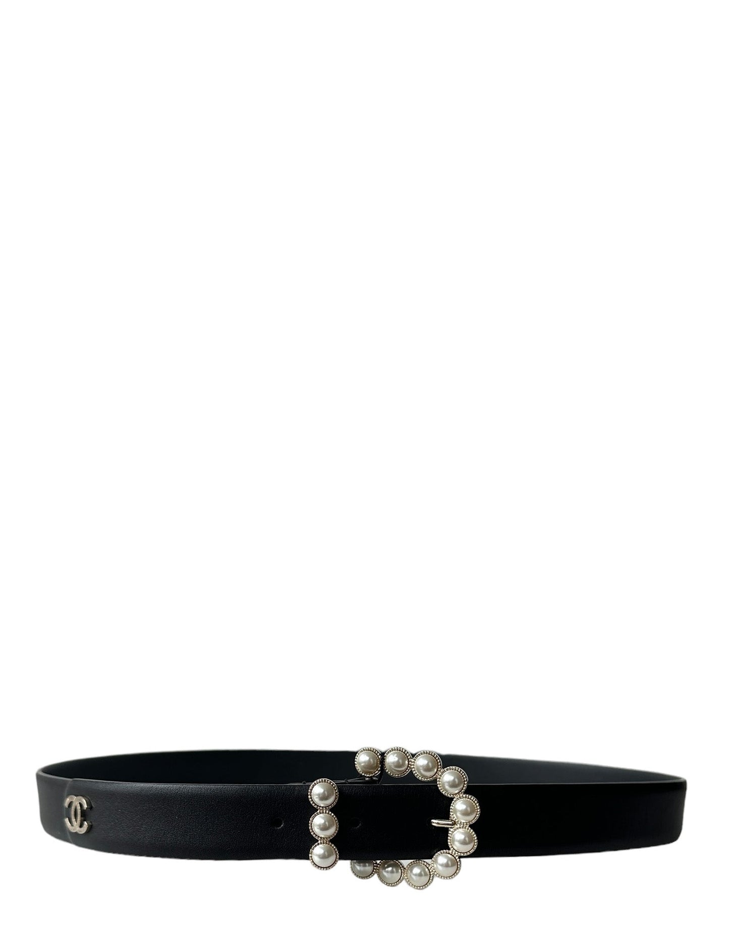 Chanel Nwt Black Leather Belt W/ Pearl Buckle Sz 90/36" Bag