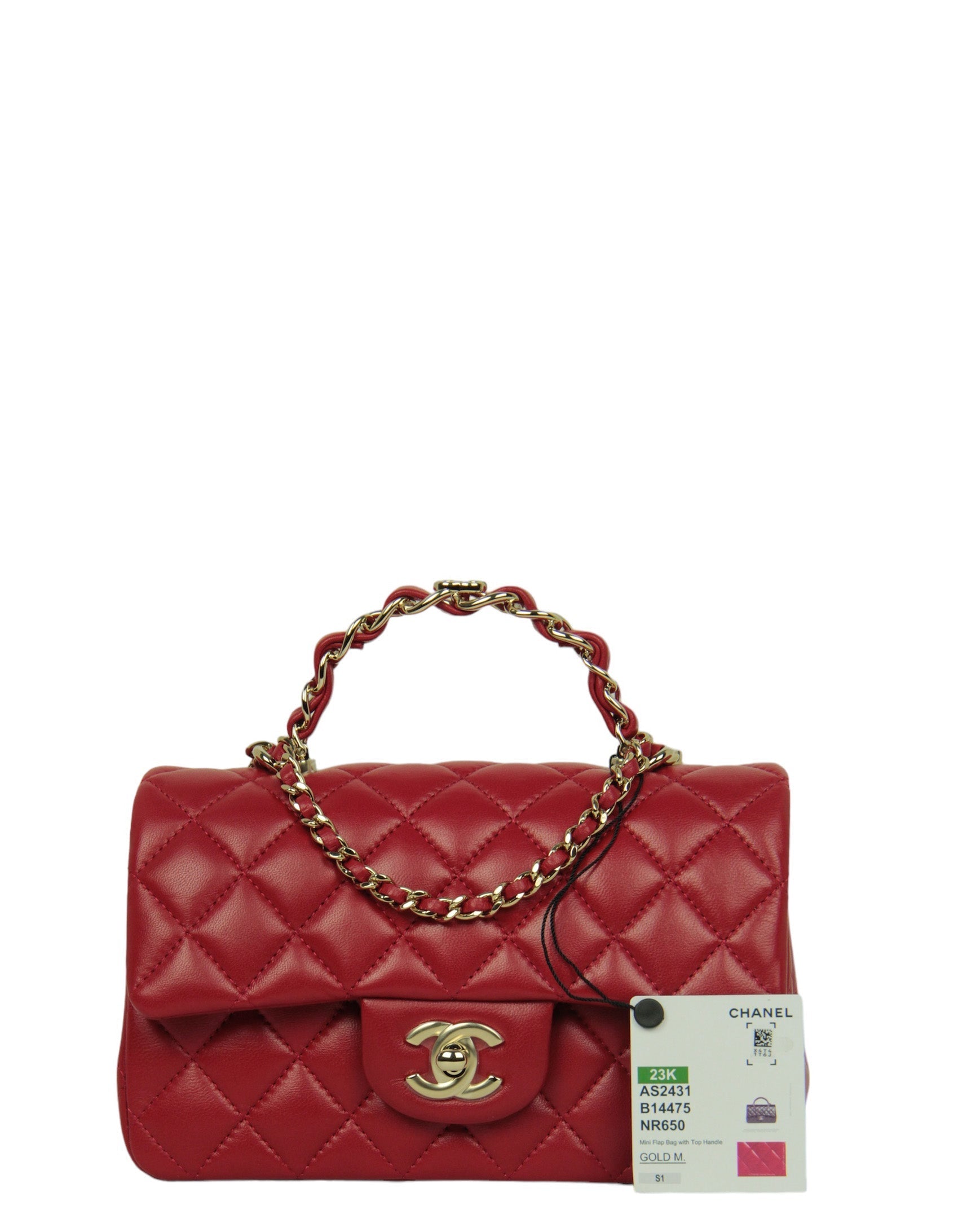 Chanel Nwt Red Lambskin Quilted Mini Top Handle Rectangular Flap Women Shoes