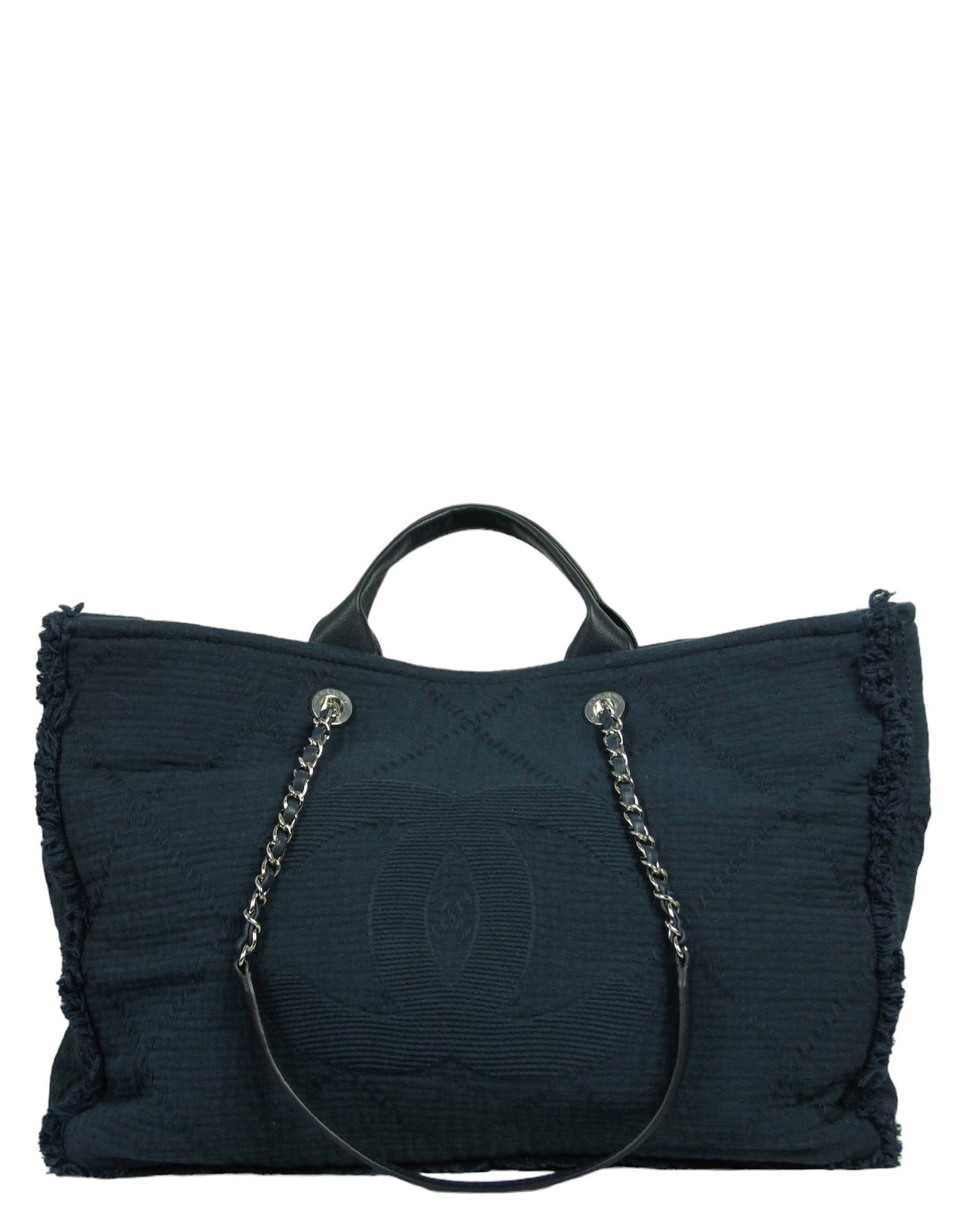 Chanel Navy Canvas Extra Large Double Face Shopping Women Shoes
