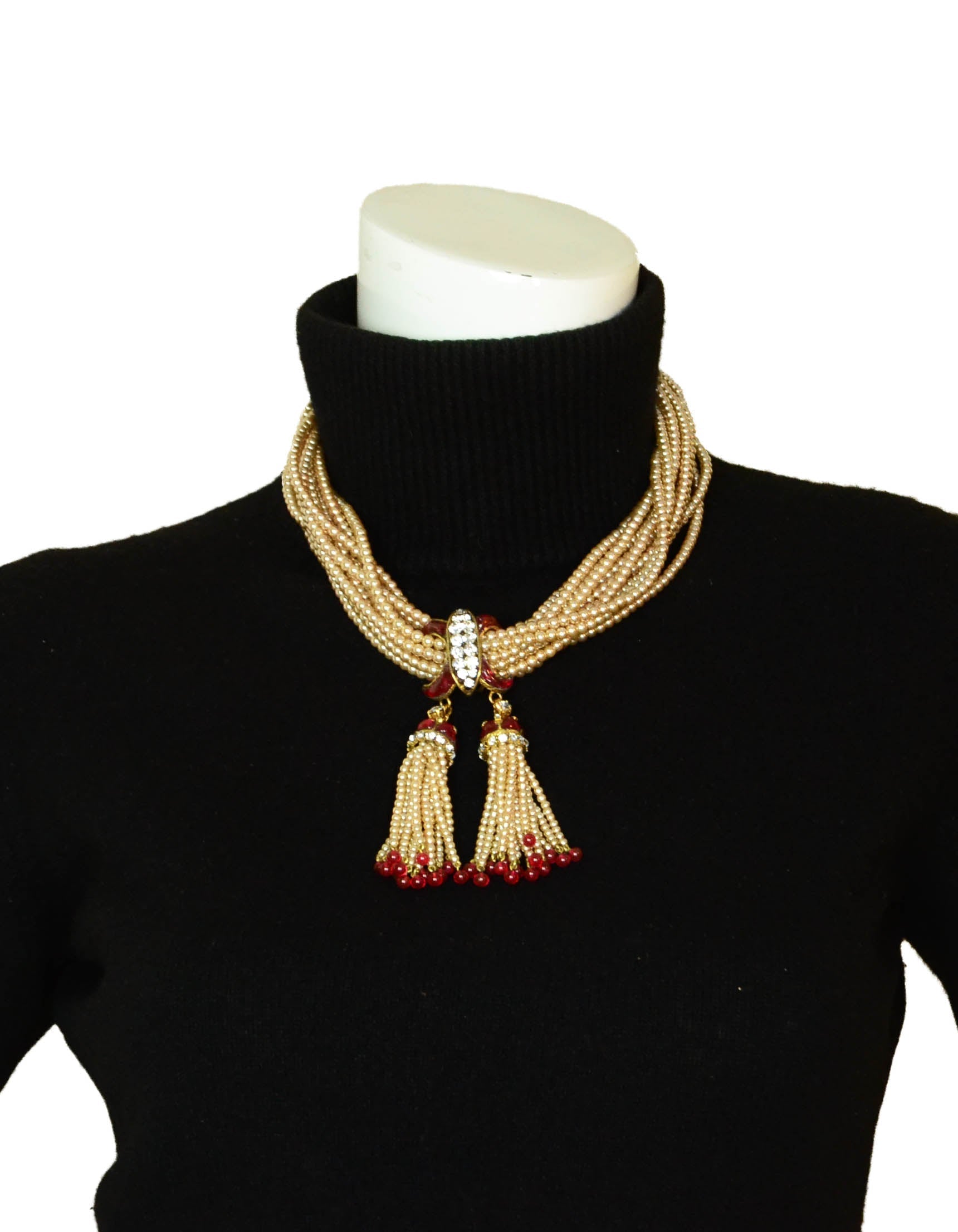 Chanel Faux Pearl Necklace W. Double Tassel