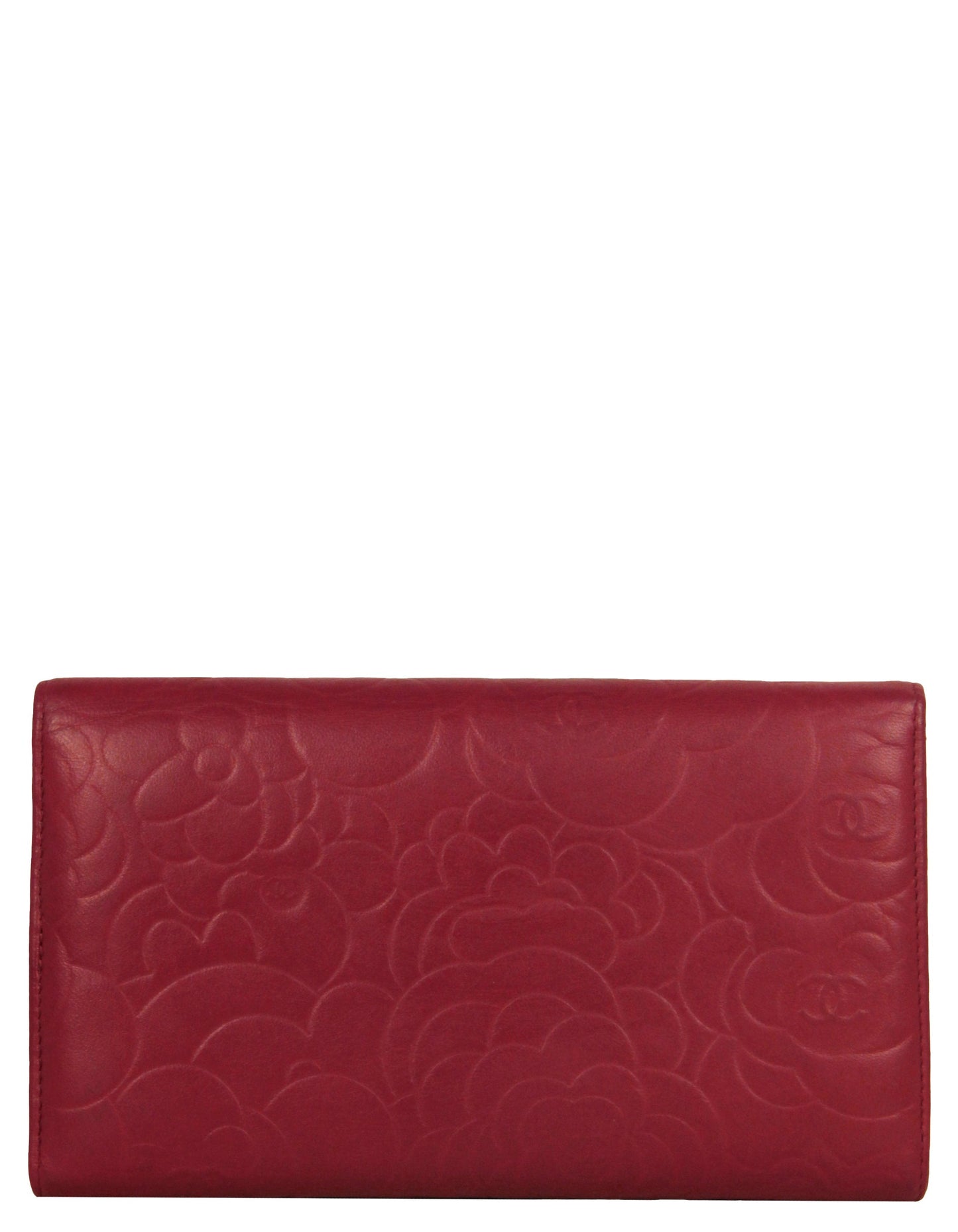 Chanel Red Leather Camelia Embossed Wallet