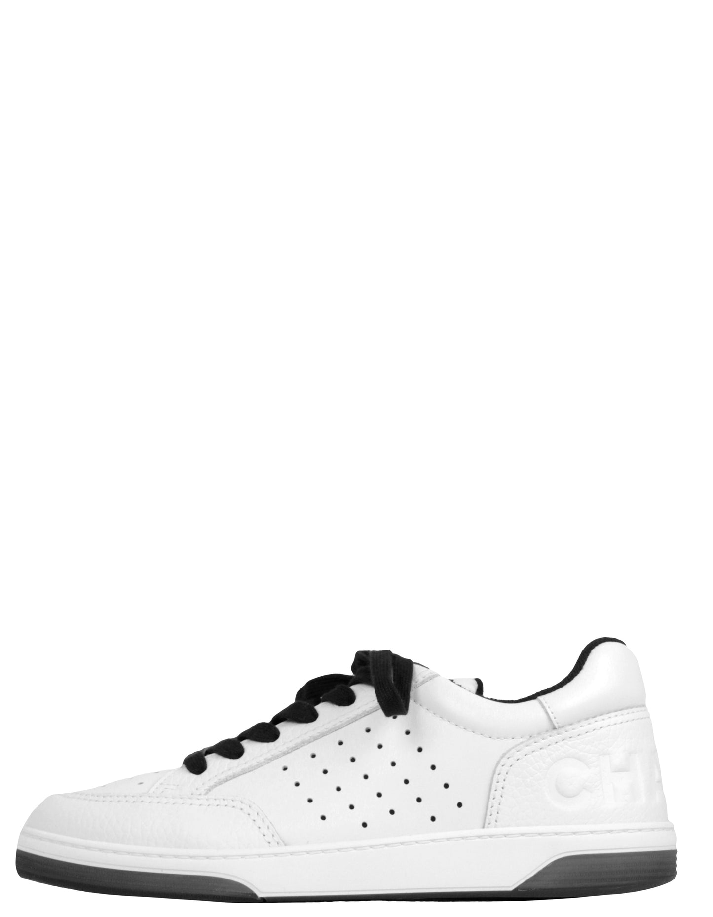 Chanel White/black Leather Logo Sneakers Sz 39 for Women