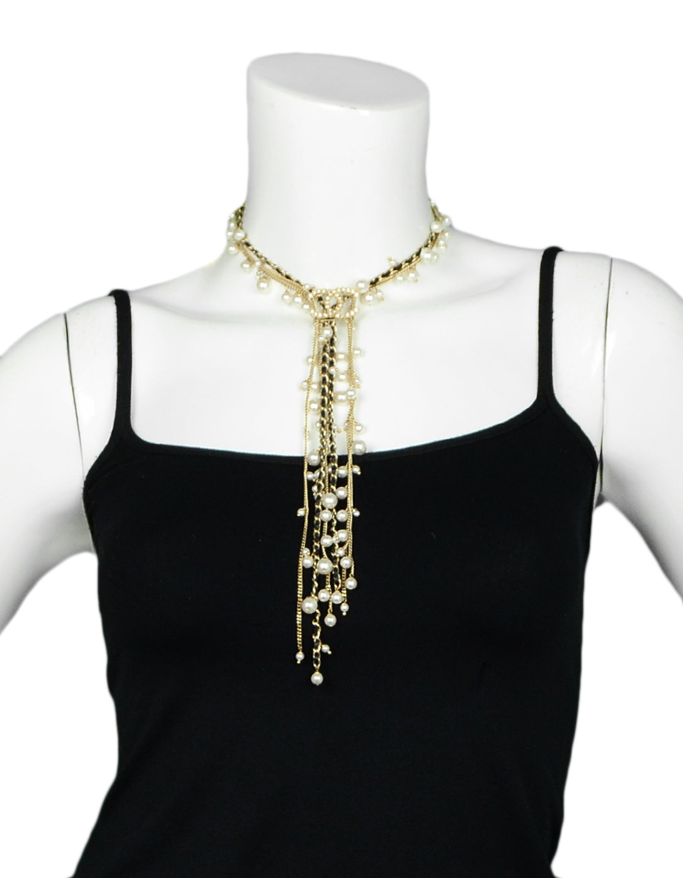 Chanel Goldtone Multistrand Faul Pearl Cc Y Necklace