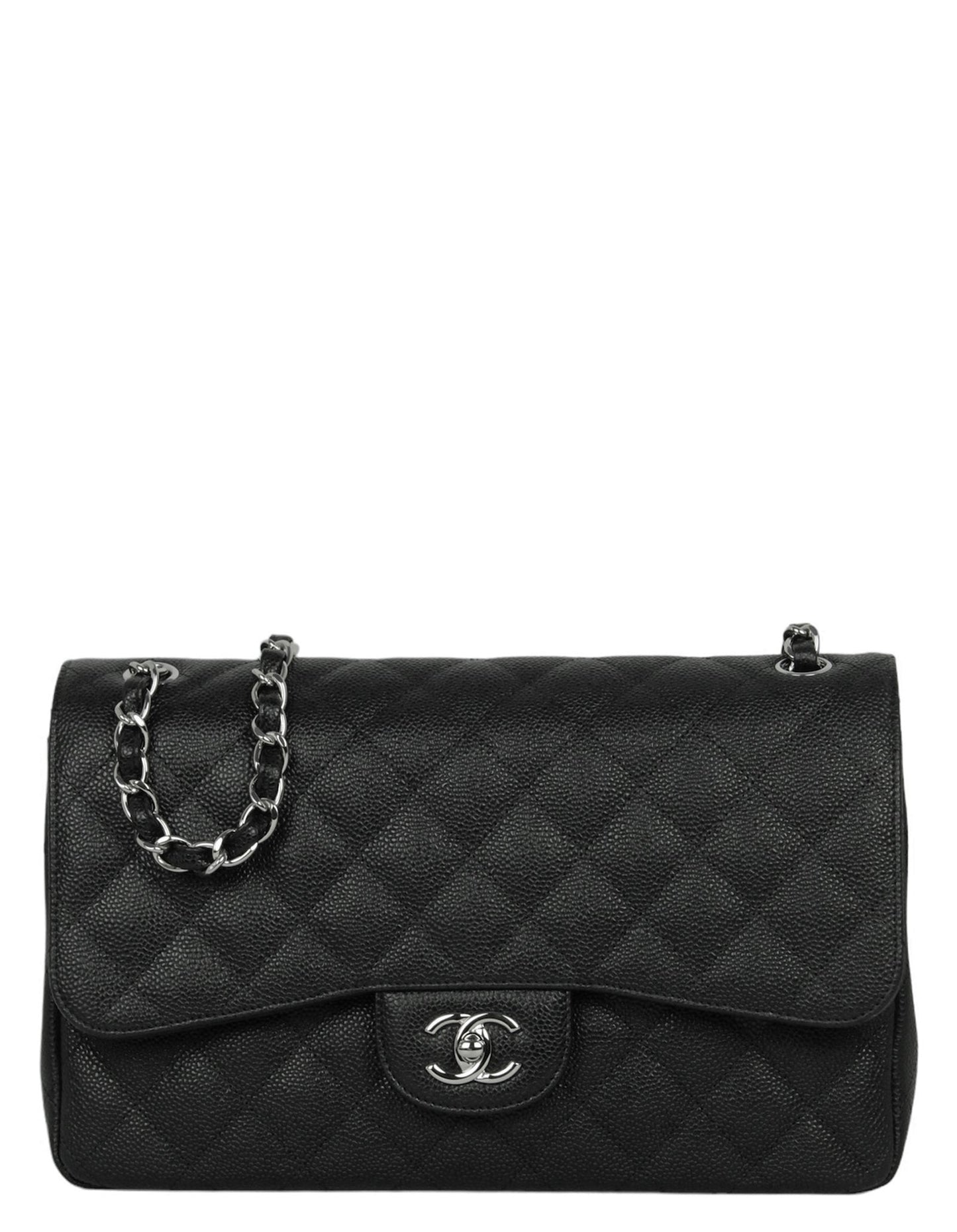 Chanel Black Caviar Leather Double Flap Jumbo Bag