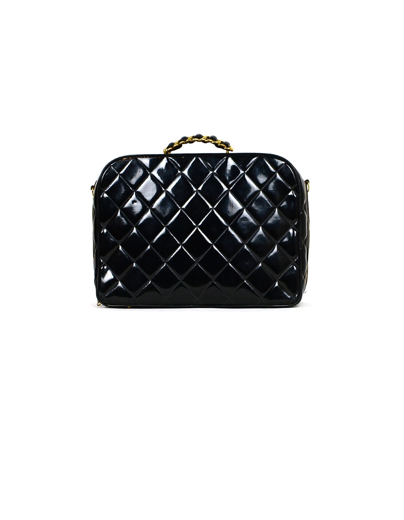Chanel   Black Patent ZIp Around Bag