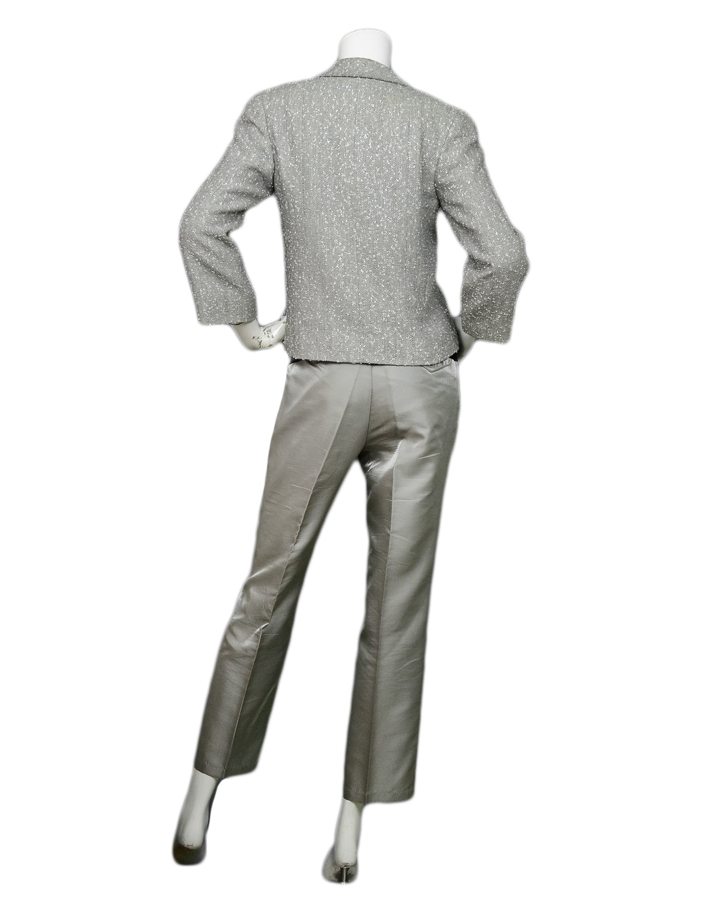 Chanel Silver Tweed Jacket & Silver Pants sz 38