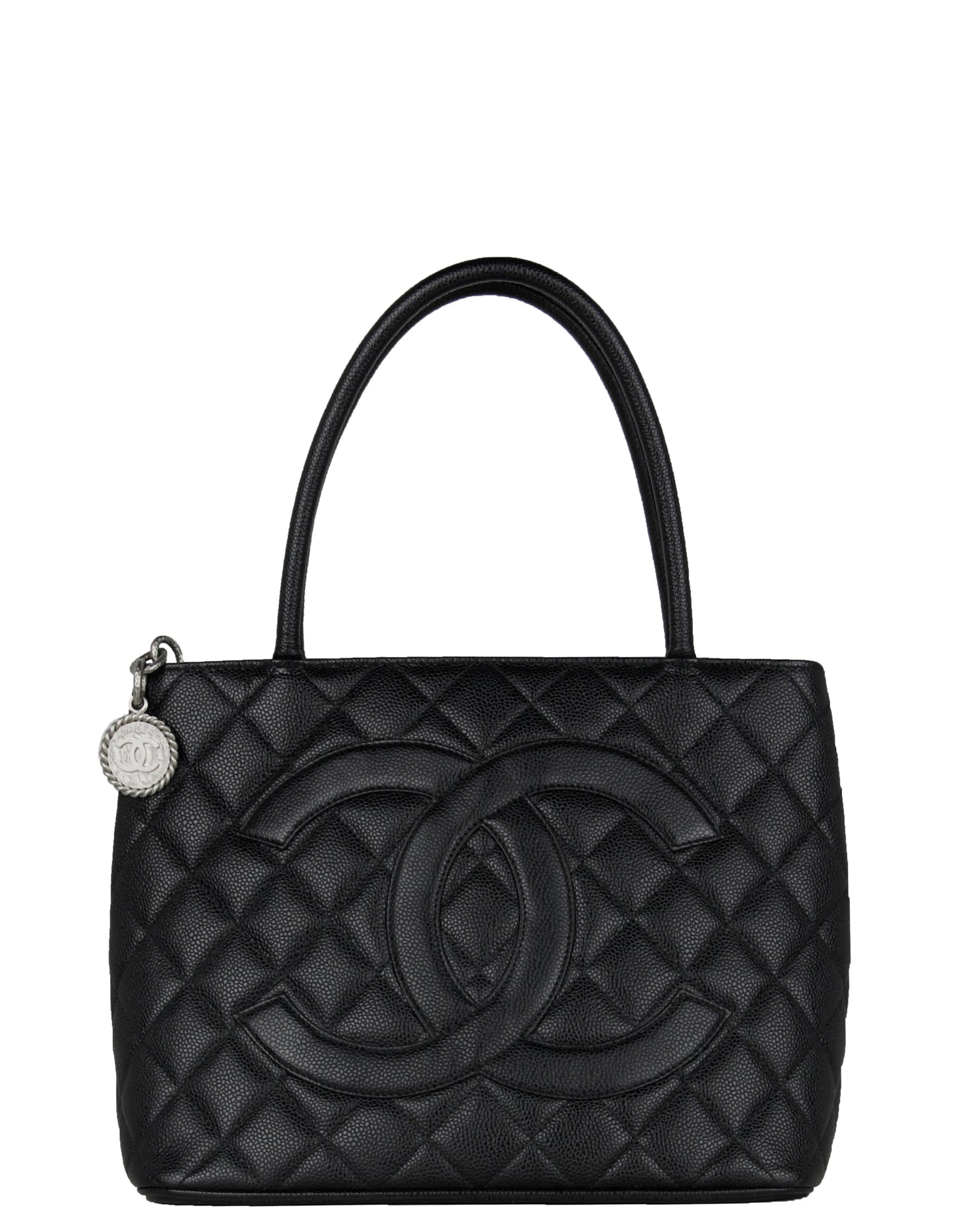 Chanel Black Caviar Leather Cc Medallion Tote Bag