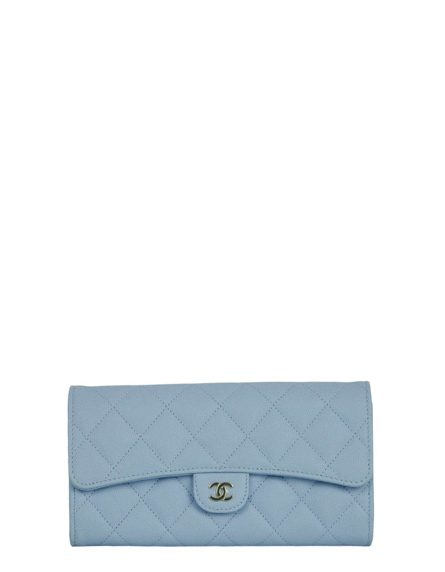 Chanel Light Blue Caviar Leather Wallet Handbag