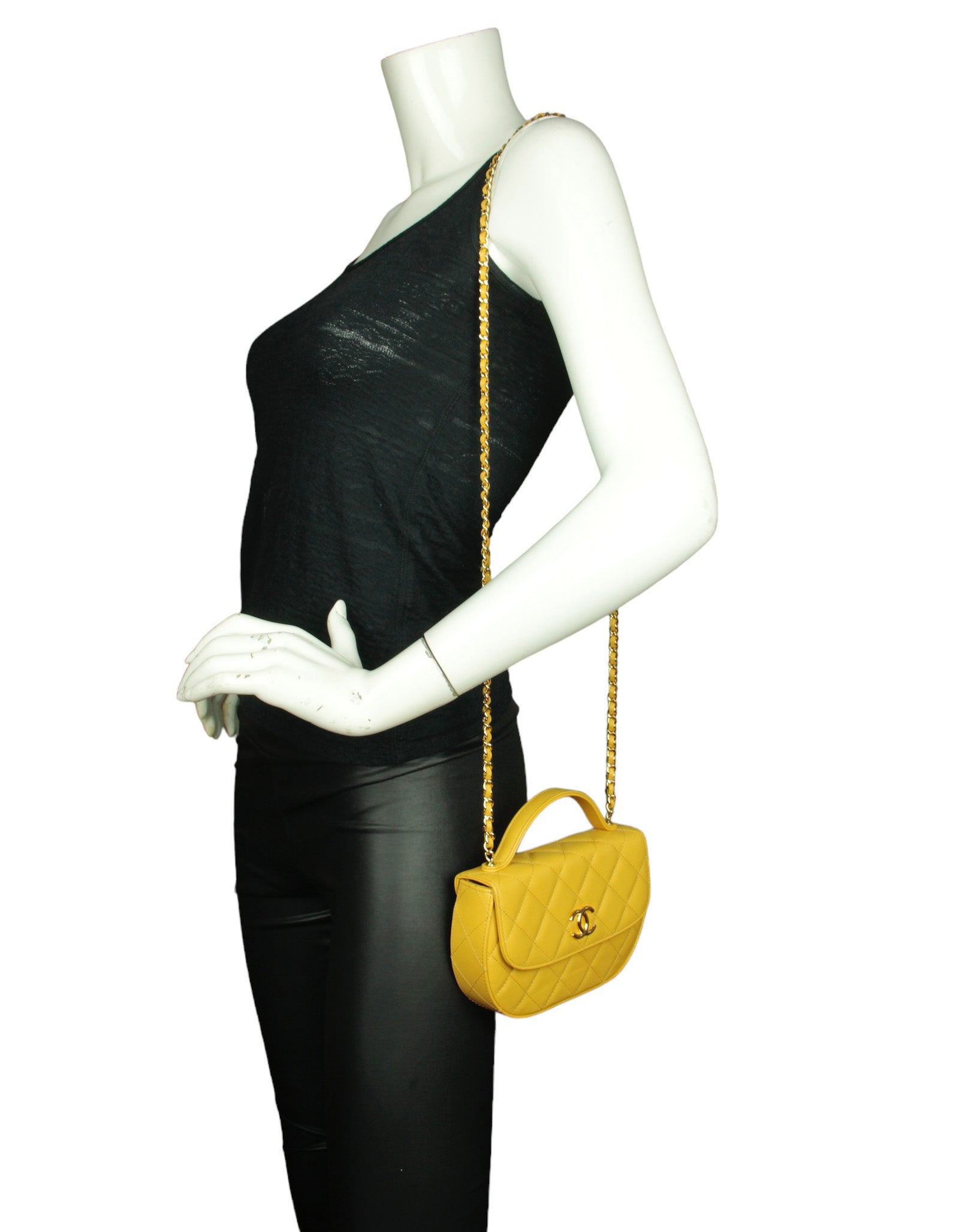 Chanel Mustard Yellow Lambskin Quilted Handle Women Shoes