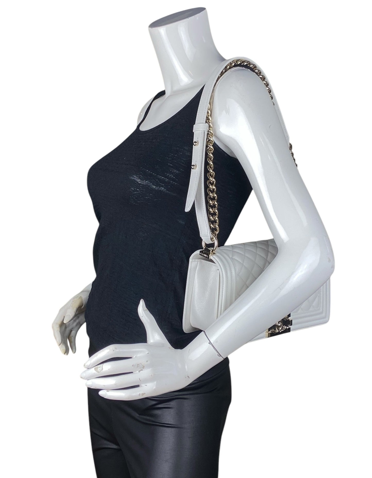 Chanel White Caviar Medium Boy Bag