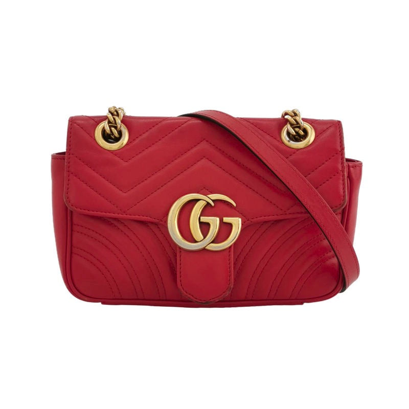 Gucci Marmont Leather Red Mini Flap Travel Bag