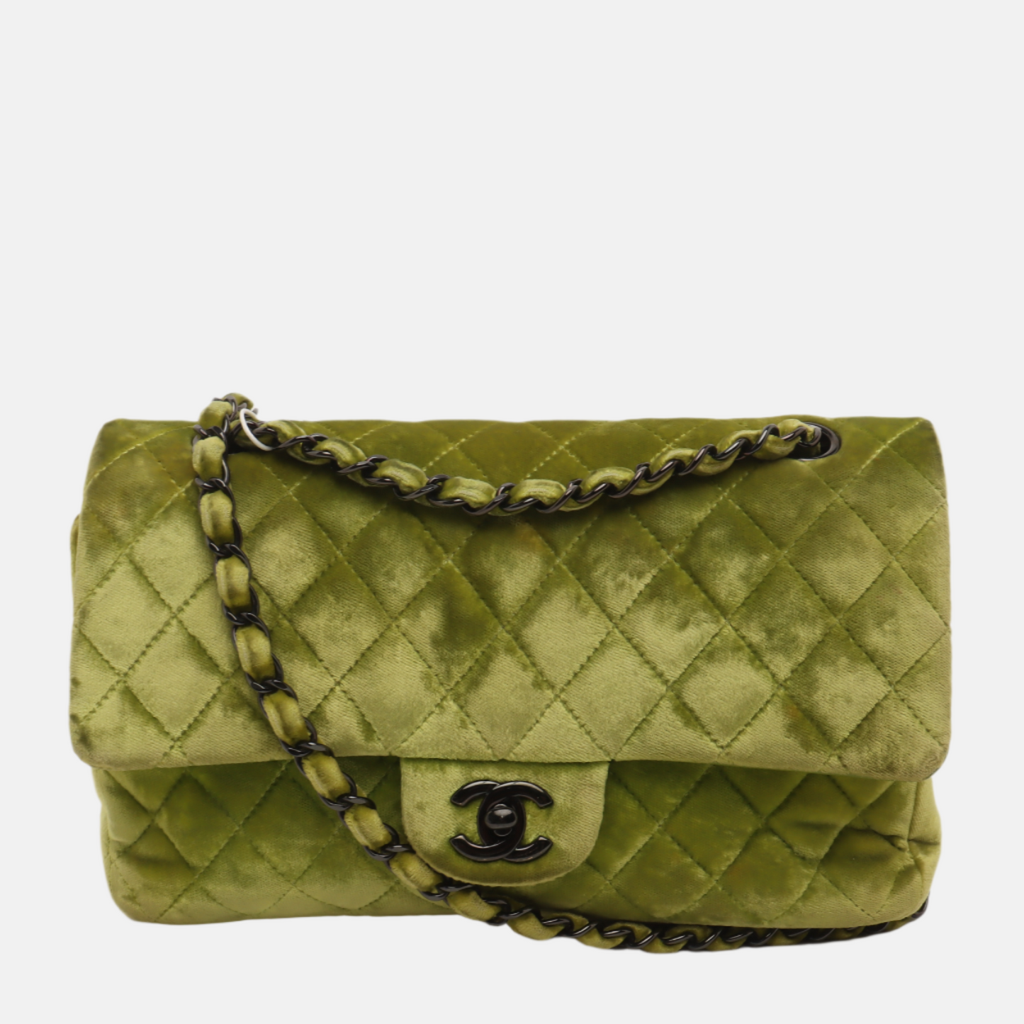 Chanel Classic Flap Velvet Hardware Black Green Handbag Black Hardware