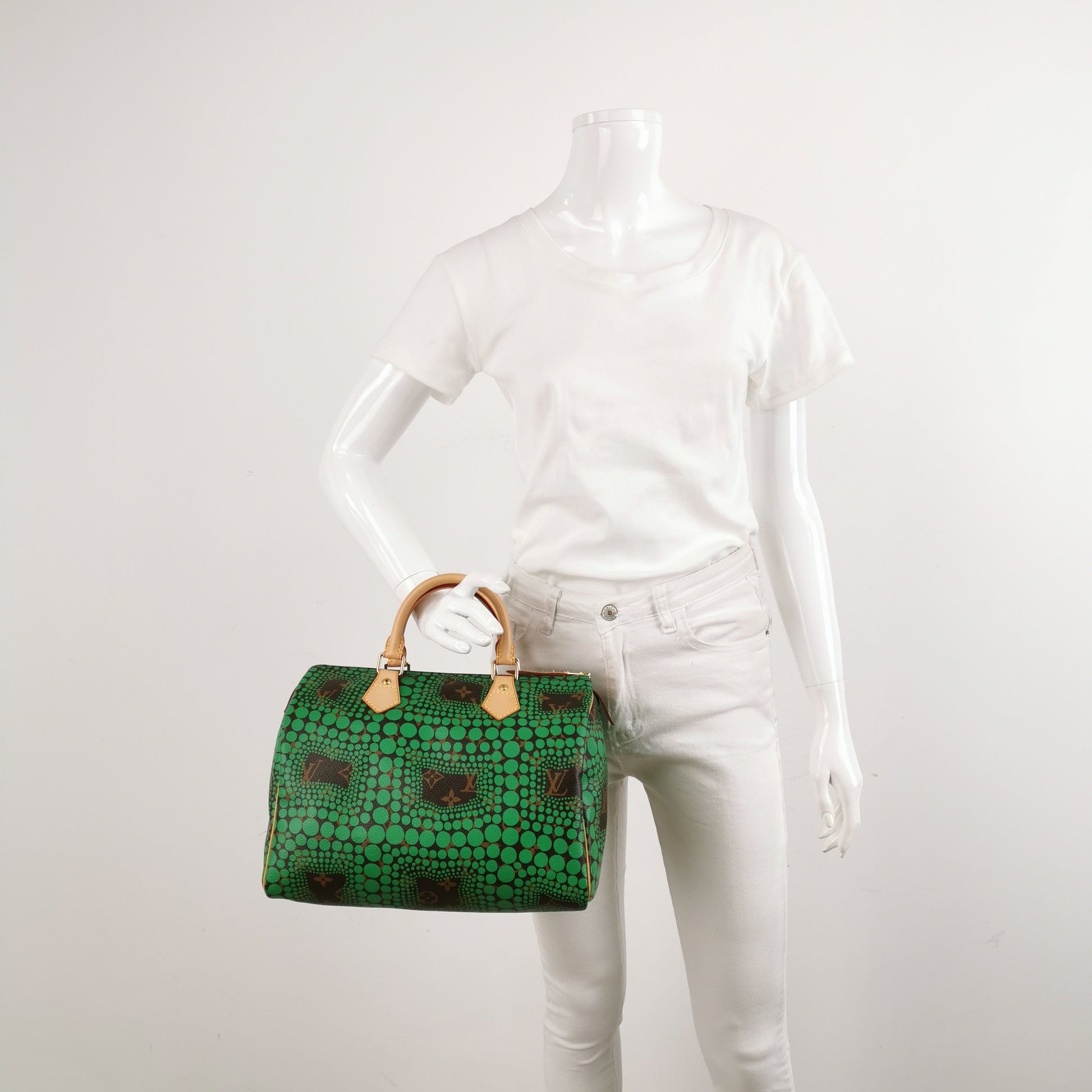 Louis Vuitton Kusama Town Speedy 30 Green Top Handle Handbag