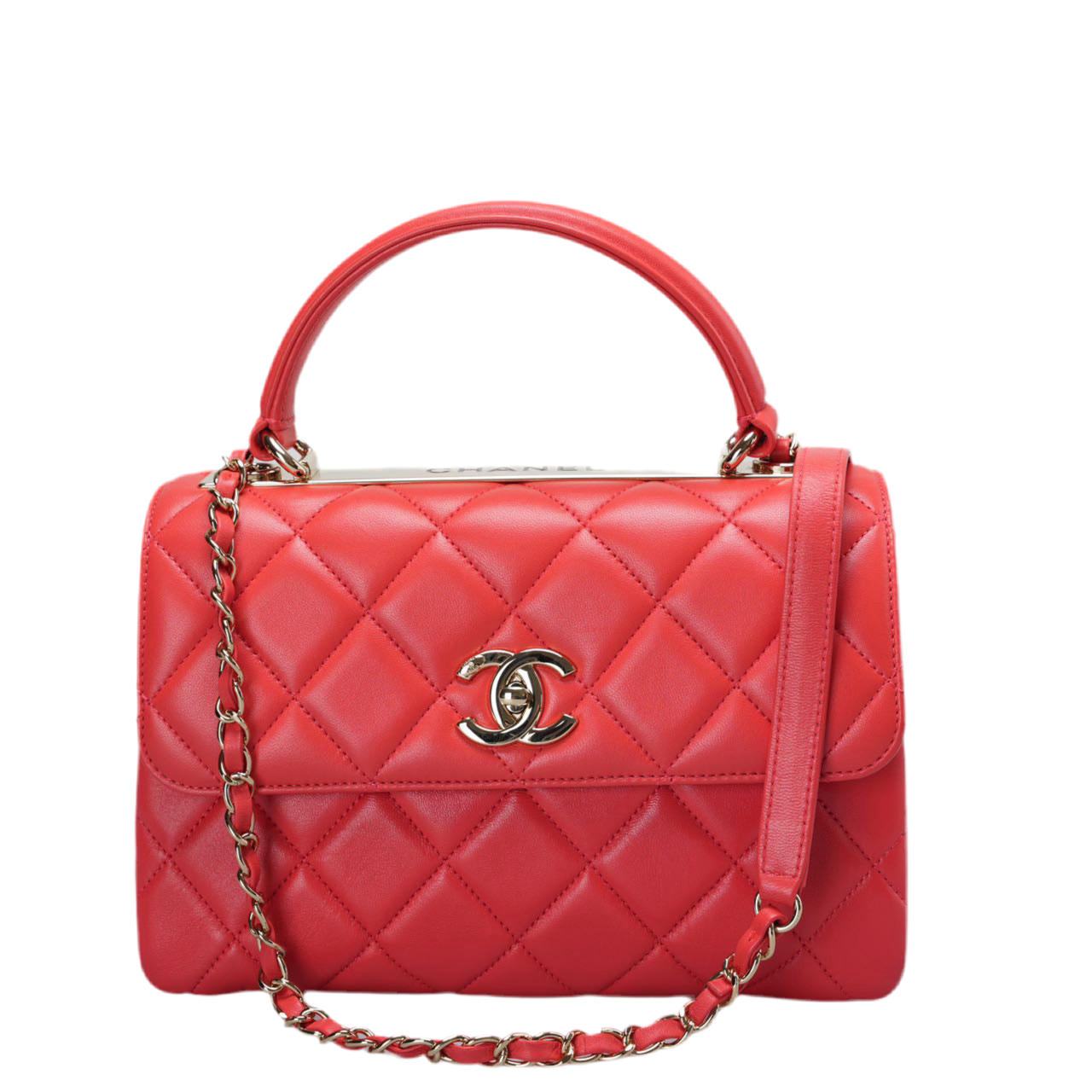 Chanel Red Small Trendy CC Bag In Lambskin Leather With Champagne Gold Hardware