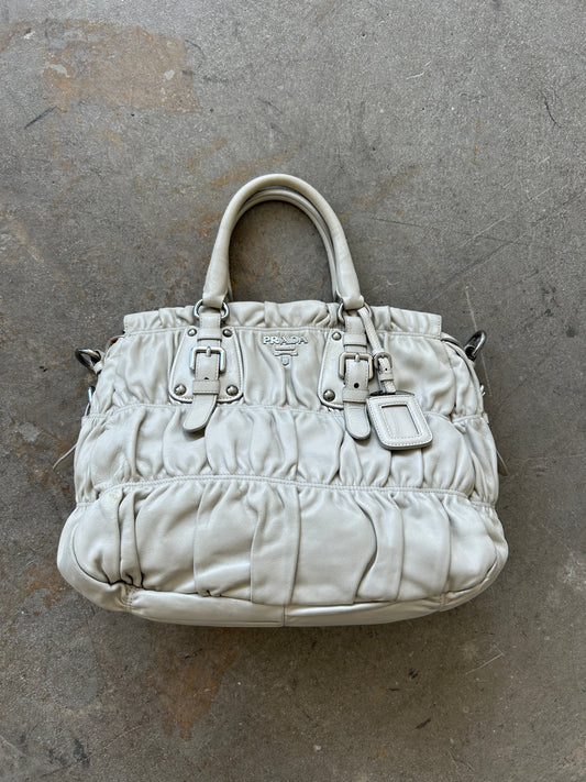 Prada Satchel Bag Tessuto Gaufre with extension strap Leather Cream