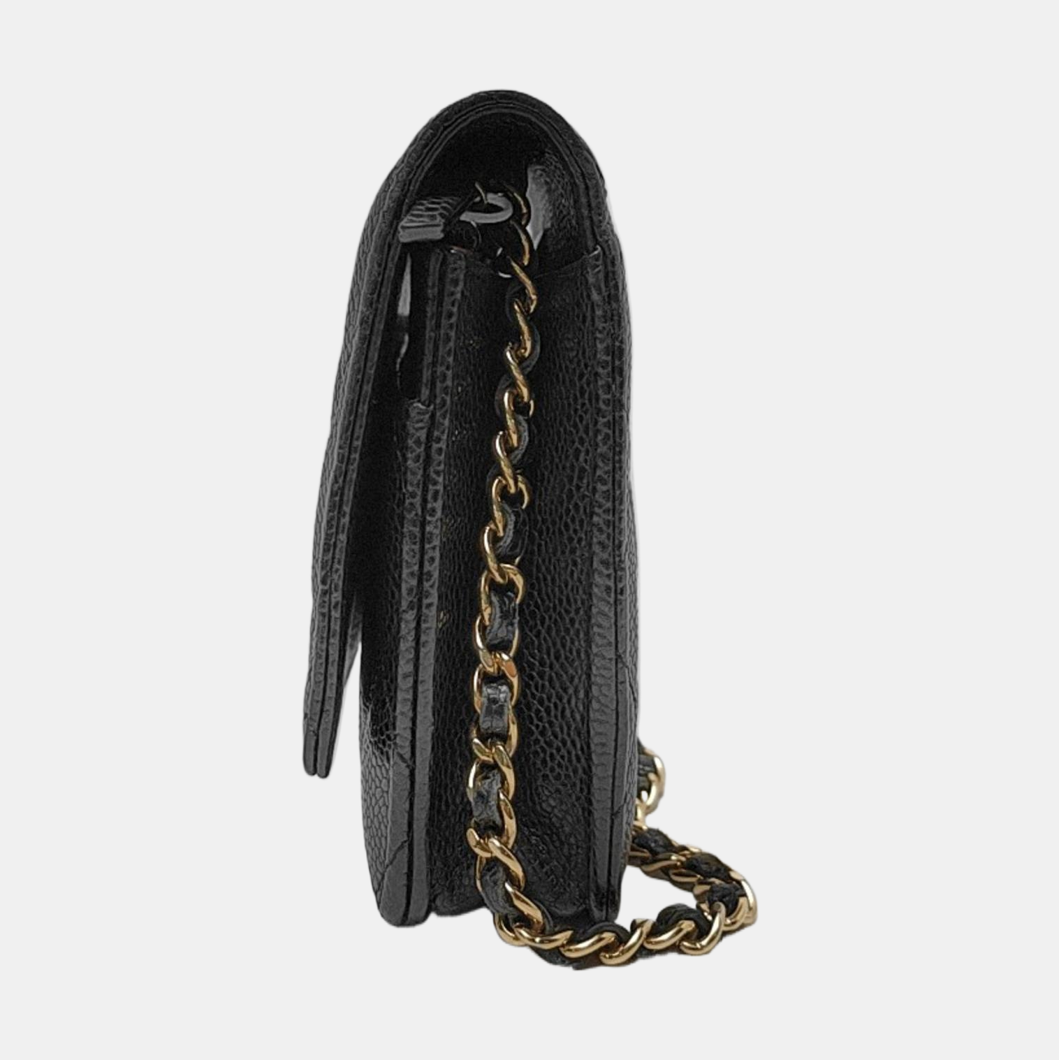 Chanel on Classic Flap Caviar Hardware -17 Black Gold Leather Wallet Case