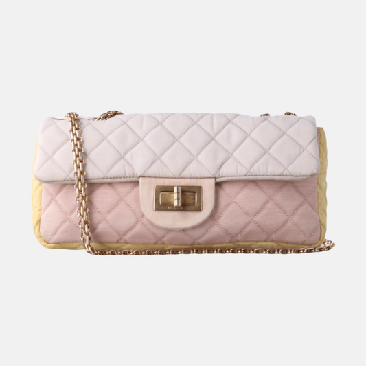 Chanel 2.55 East West Tricolor Fabric Flap Multicolor Gold Shoulder Bag