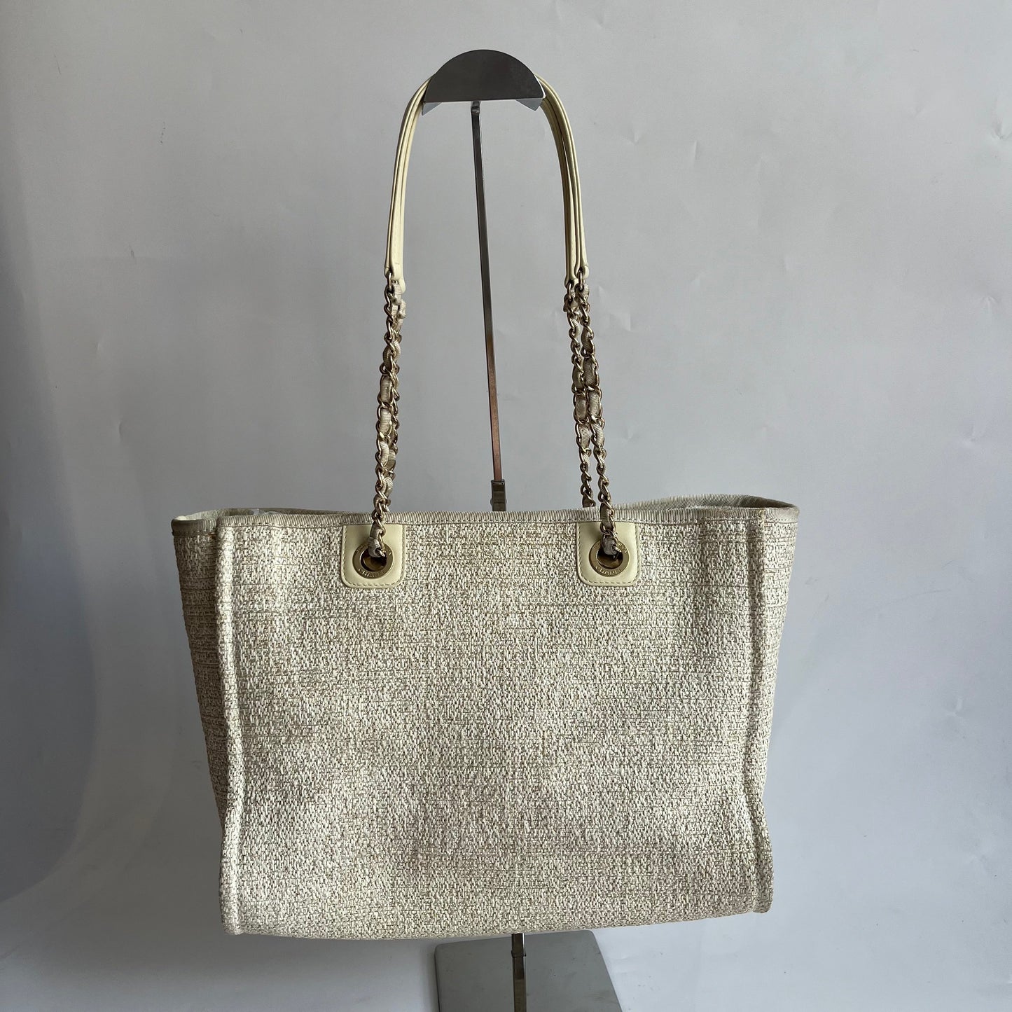Chanel Deauville Cloth 34cm Gold Beige Small Leather Tote Bag