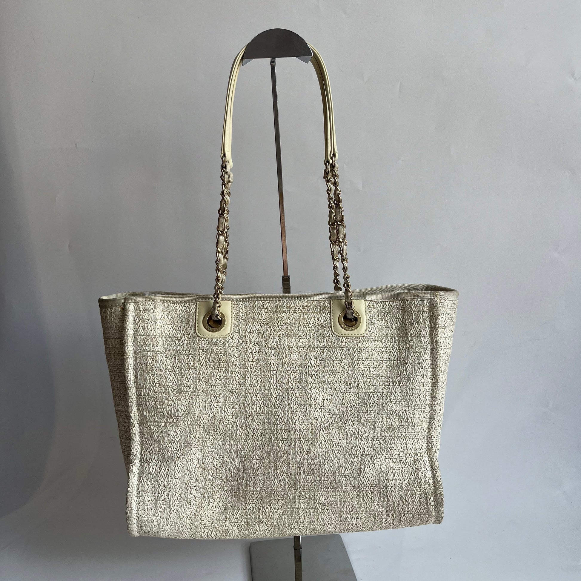 Chanel Deauville Cloth 34cm Gold Beige Small Leather Tote Bag