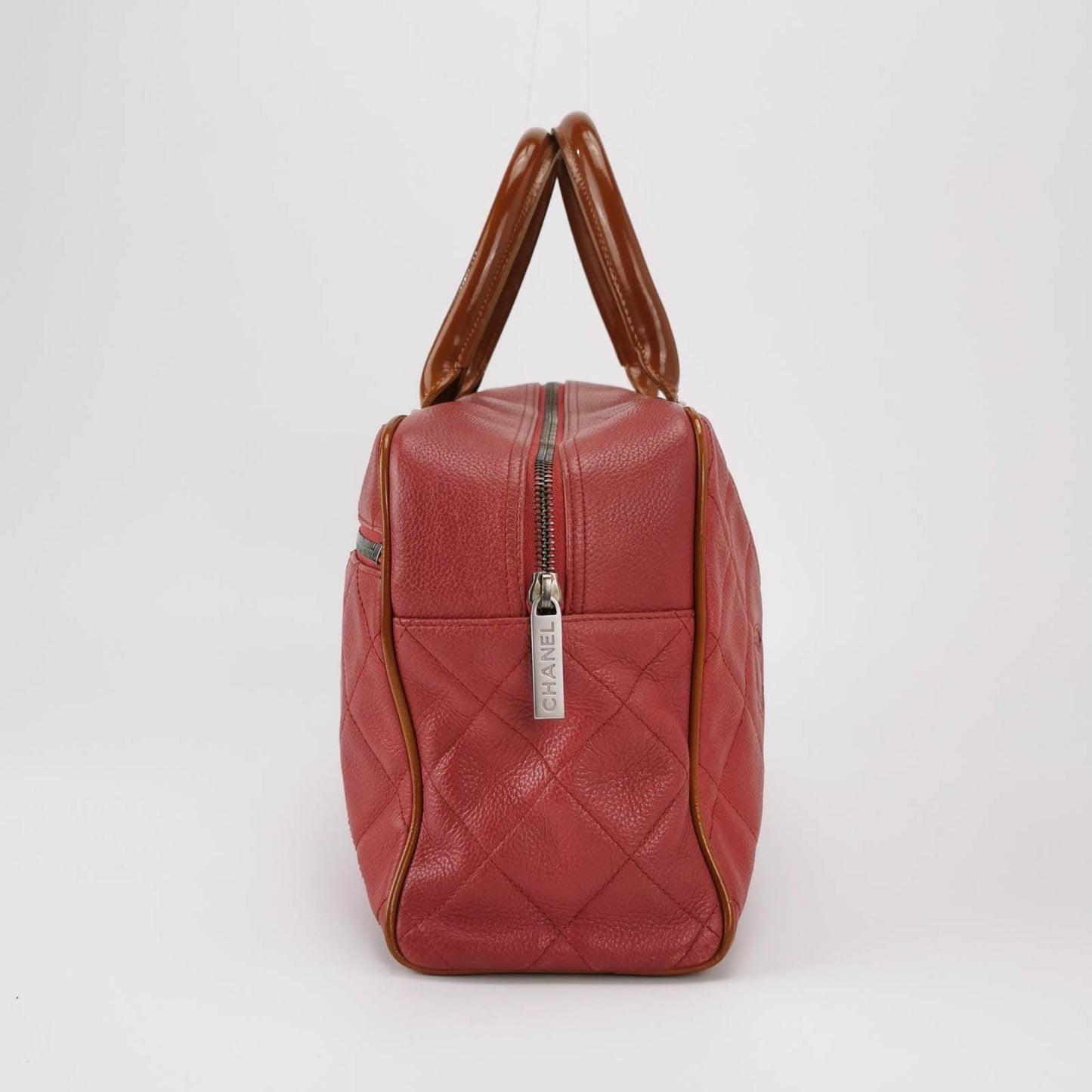 Chanel Caviar Quilted Bowler Red Handbag