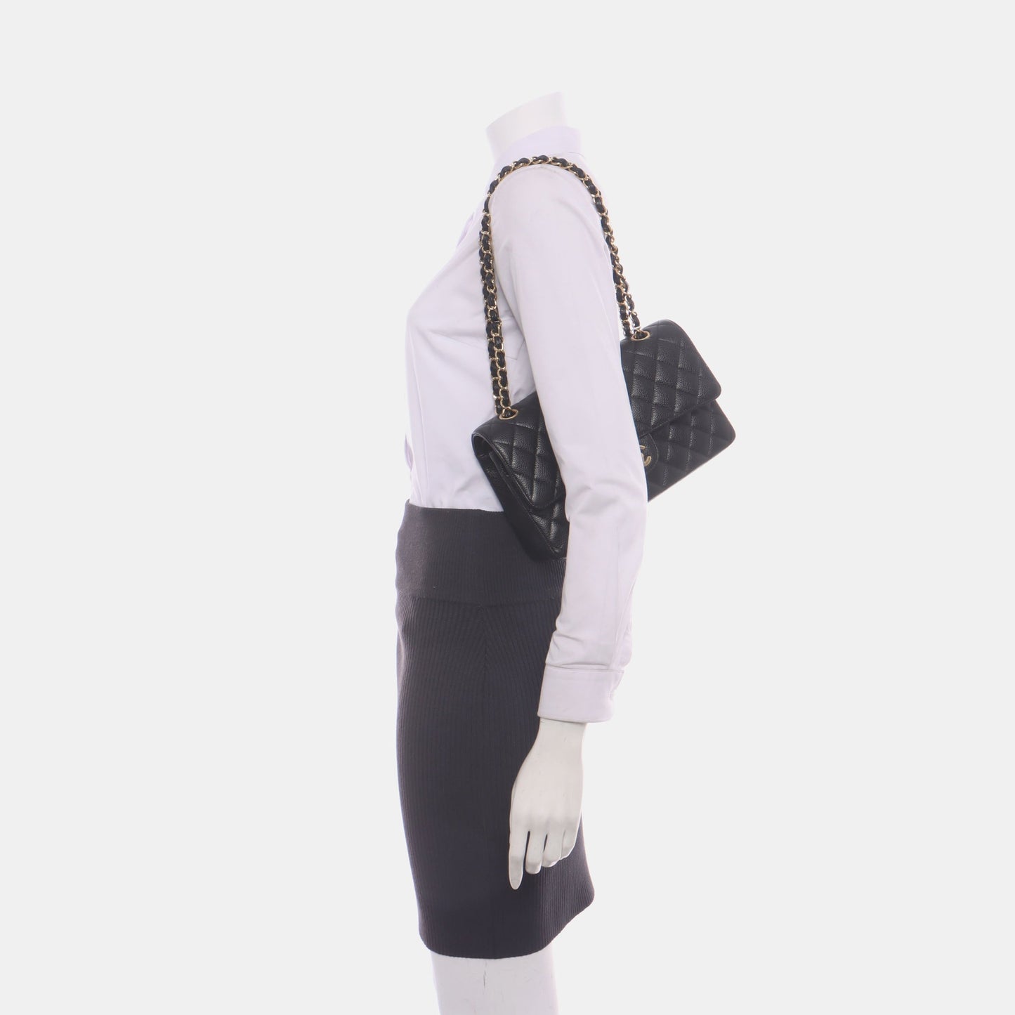 Chanel Classic Flap Caviar Black Gold Leather Handbag