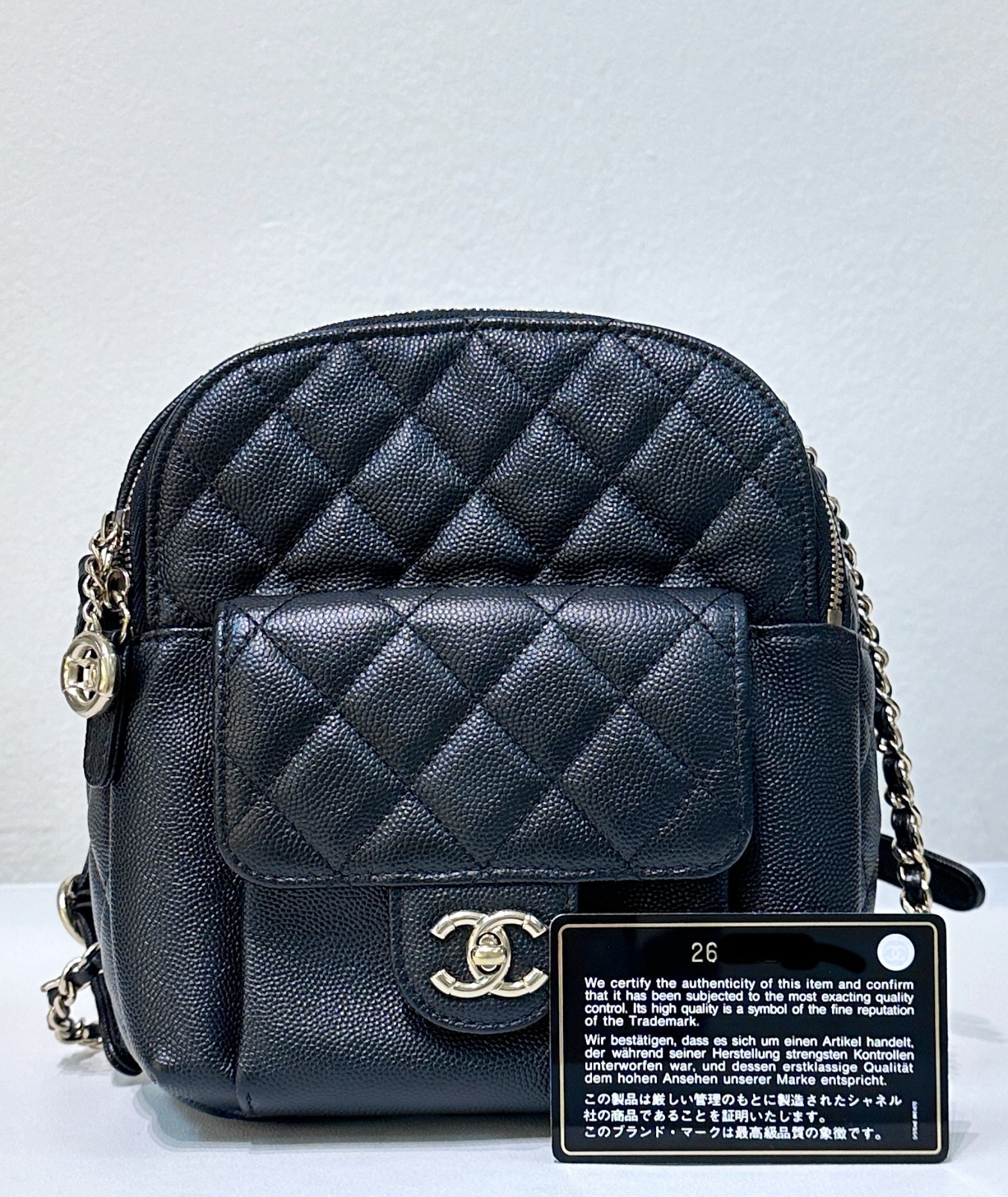 Chanel CC Day Backpack Quilted Caviar Mini