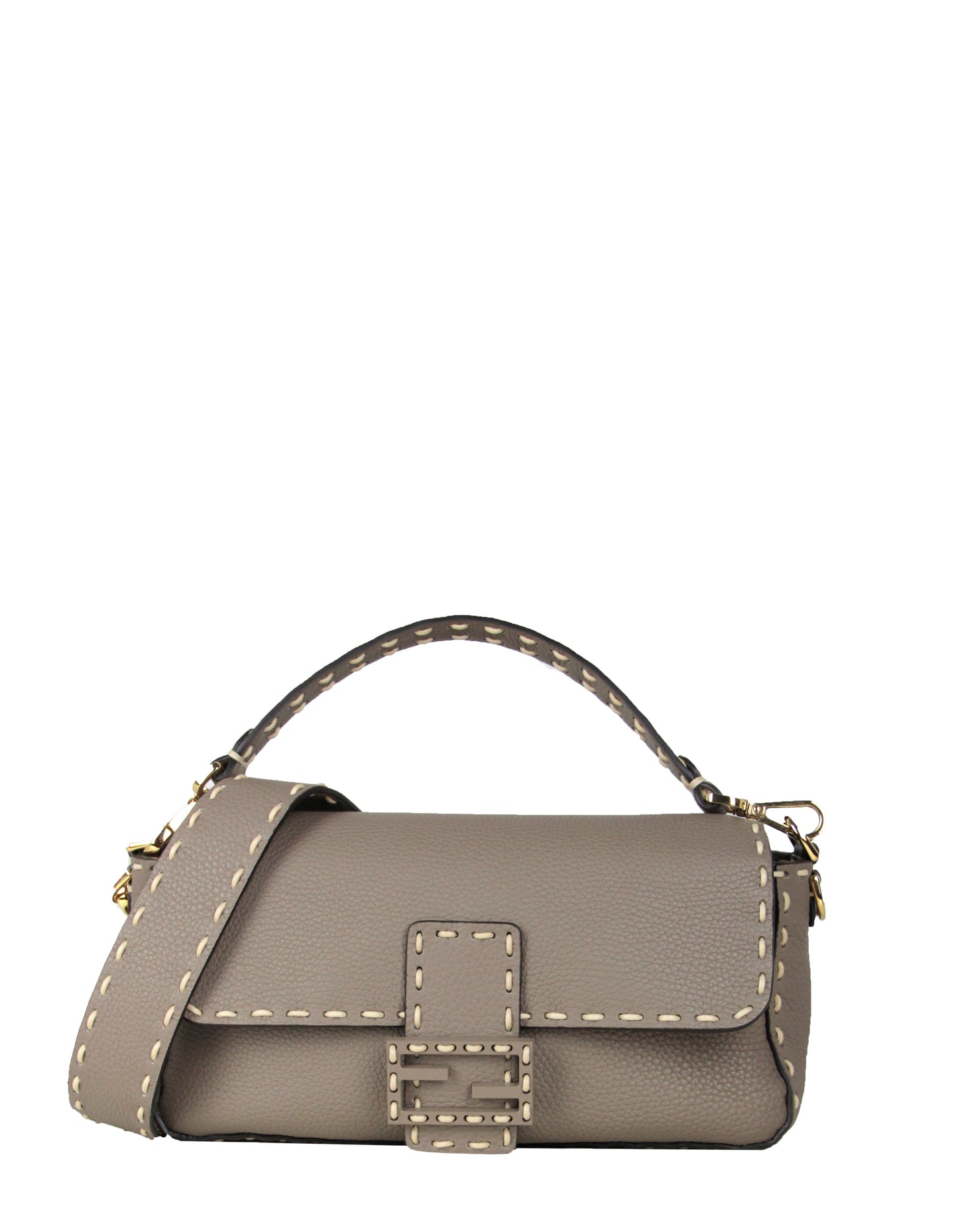 Fendi Handbag Grey Selleria NM Baguette Bag w Stitched Leather Gray Shoulder Bag