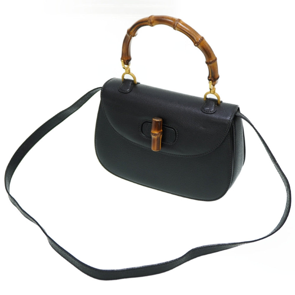 Gucci 000 46 Bamboo Leather Black Handbag