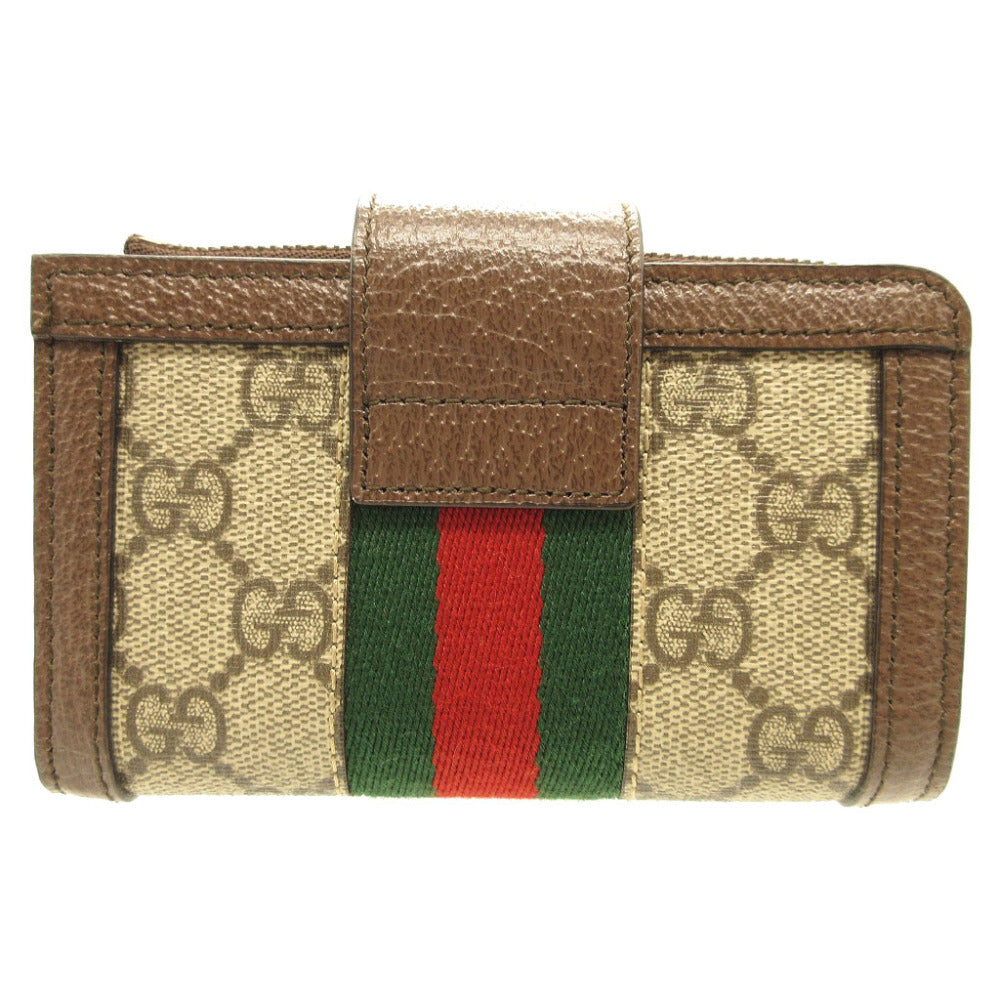 Gucci GG Compact Ofidia GG Marmont Leather Canvas Beige Wallet Case