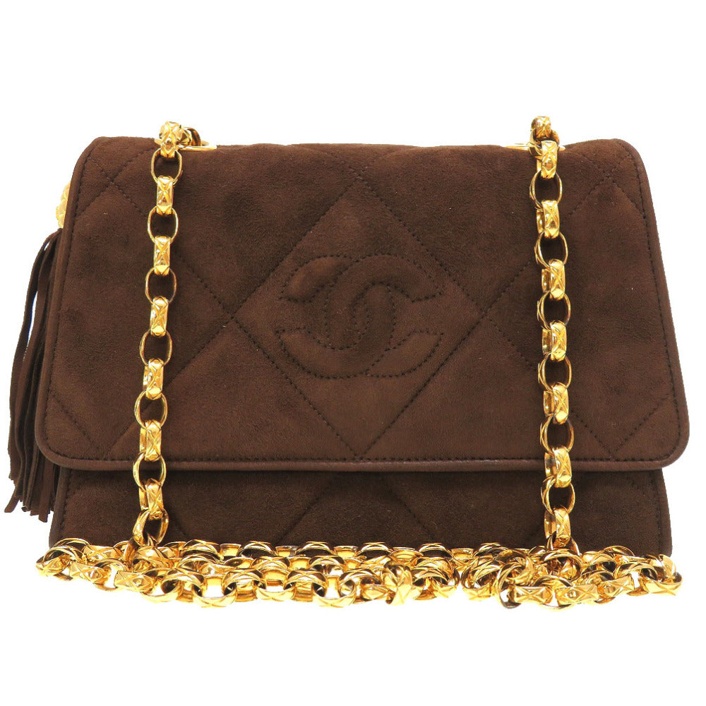 Chanel Suede Matelasse fringe COCO Mark Brown Jewelry