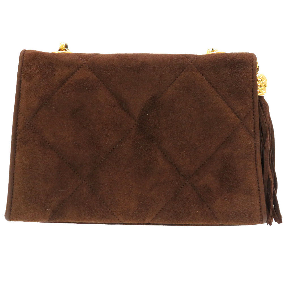 Chanel Suede Matelasse fringe COCO Mark Brown Jewelry