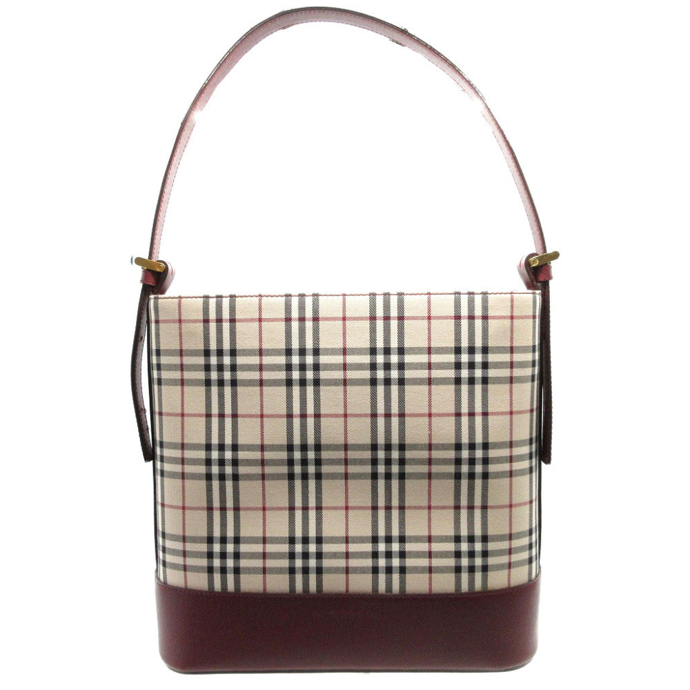 Burberry Shoulder Bag Check Women Leather Canvas Beige