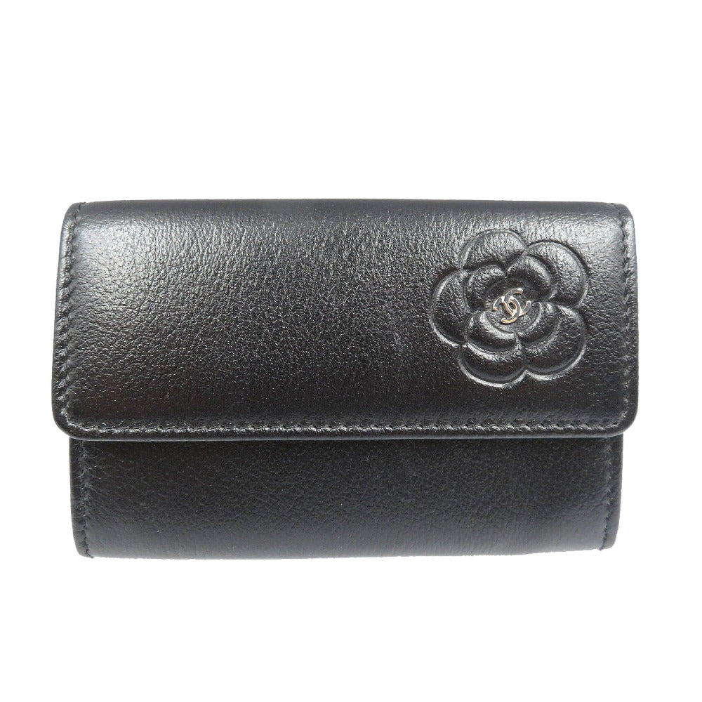 Chanel Card Camelia Black Leather Wallet Case
