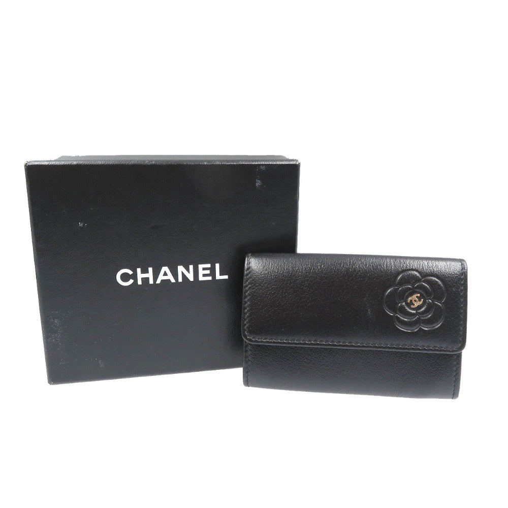Chanel Card Camelia Black Leather Wallet Case