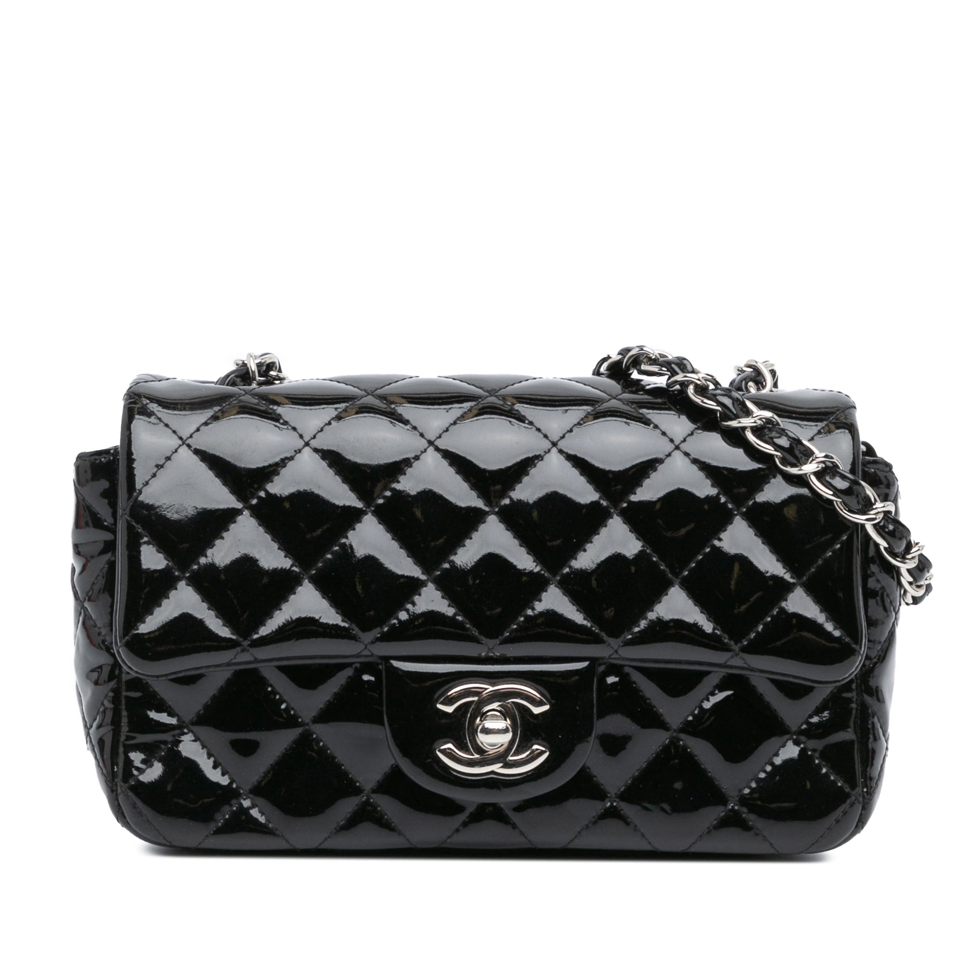 Black Chanel Mini Rectangular Classic Patent Single Flap Crossbody Bag