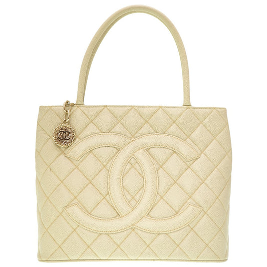 Chanel Caviar skin Ivory Grey Tote Bag