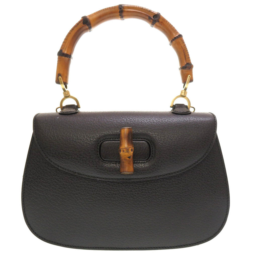 Gucci 000 Bamboo Leather Black Handbag