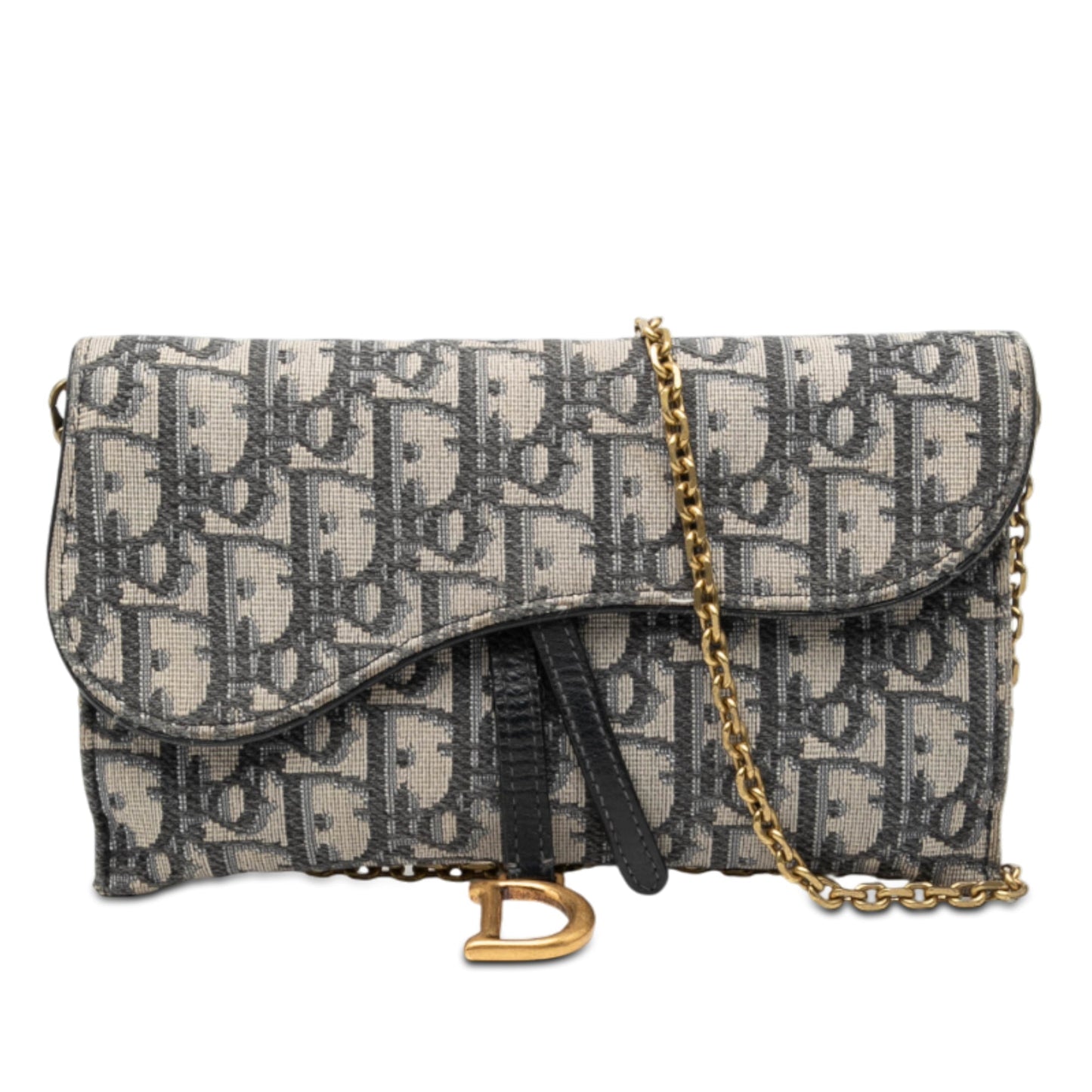 Dior Handbag Oblique Saddle Wallet On Crossbody Bag Canvas Blue Chain