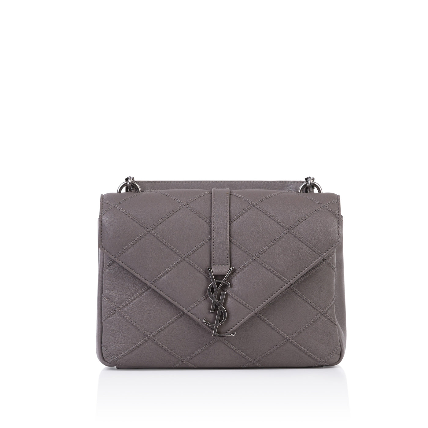 YSL Saint Laurent Coll Ge Crossbody Bag Medium Grey Diamond Quilted