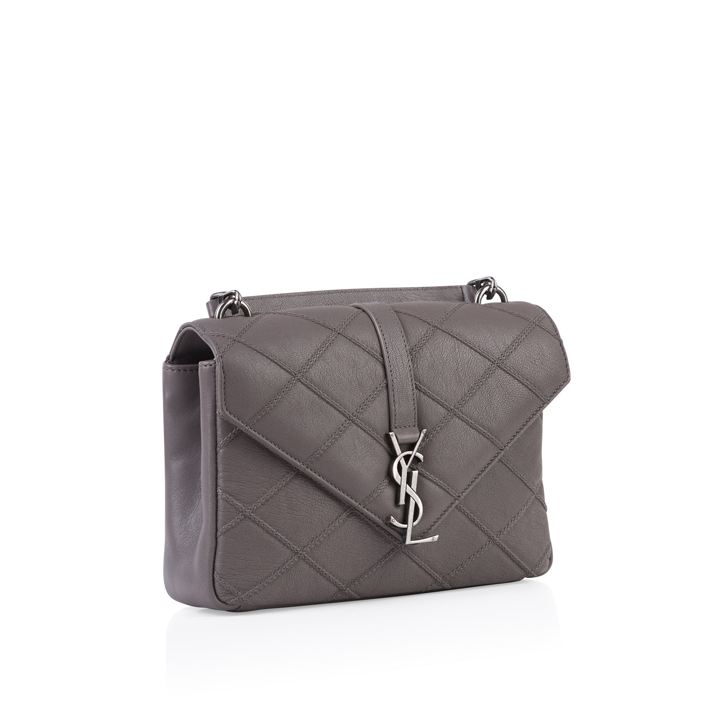 YSL Saint Laurent Coll Ge Crossbody Bag Medium Grey Diamond Quilted
