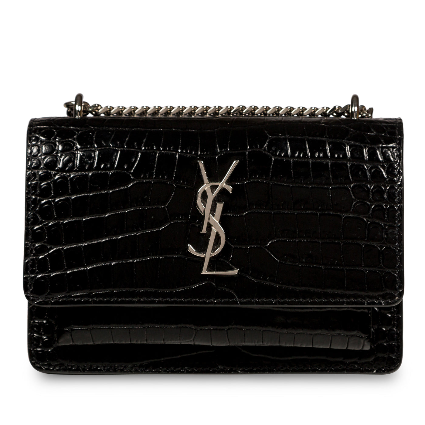 YSL Saint Laurent Sunset Bag Croc Mini Embossed Crossbody Bag