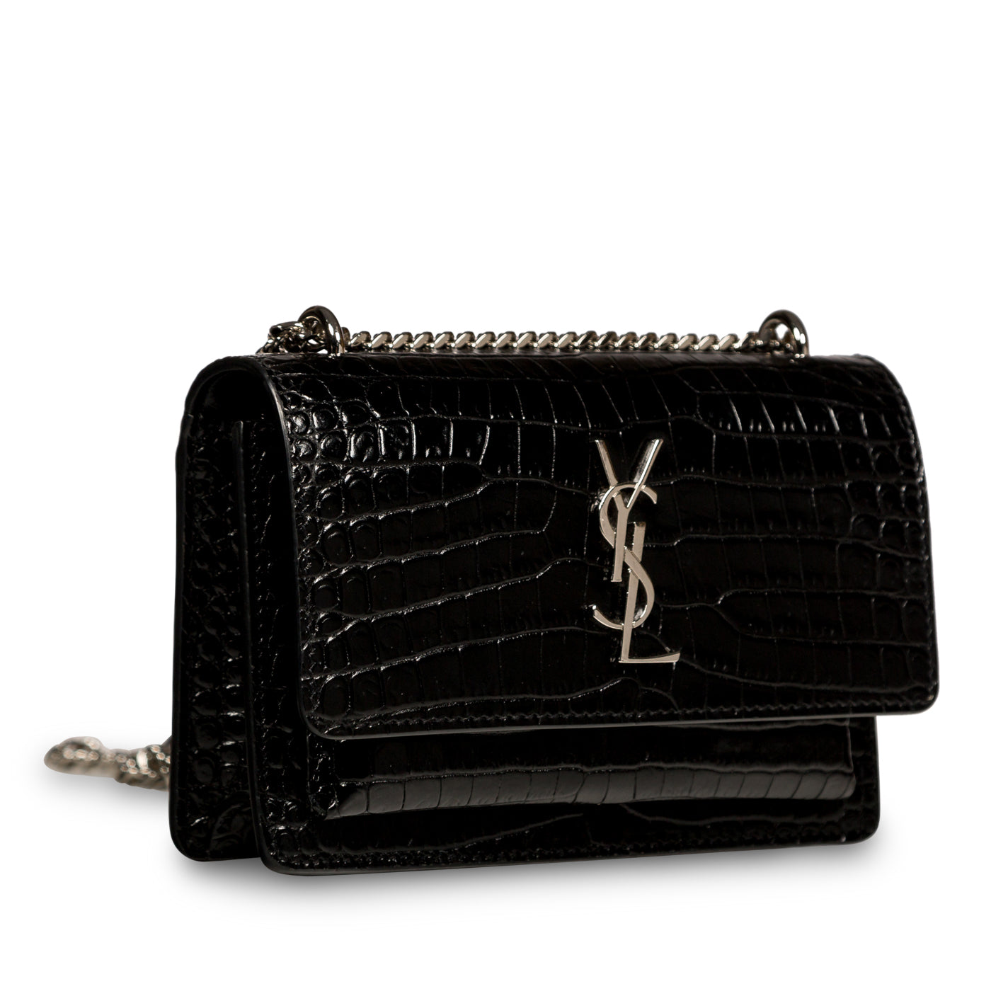 YSL Saint Laurent Sunset Bag Croc Mini Embossed Crossbody Bag